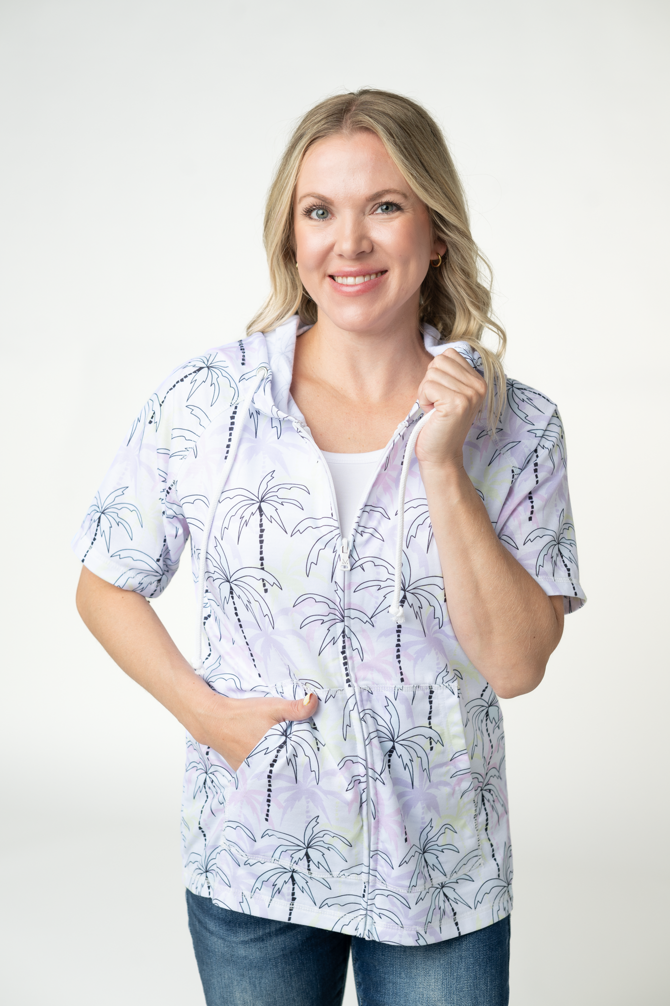 IN STOCK Short Sleeve Hoodie - Neon Palm Trees FINAL SALE by Michelle Mae