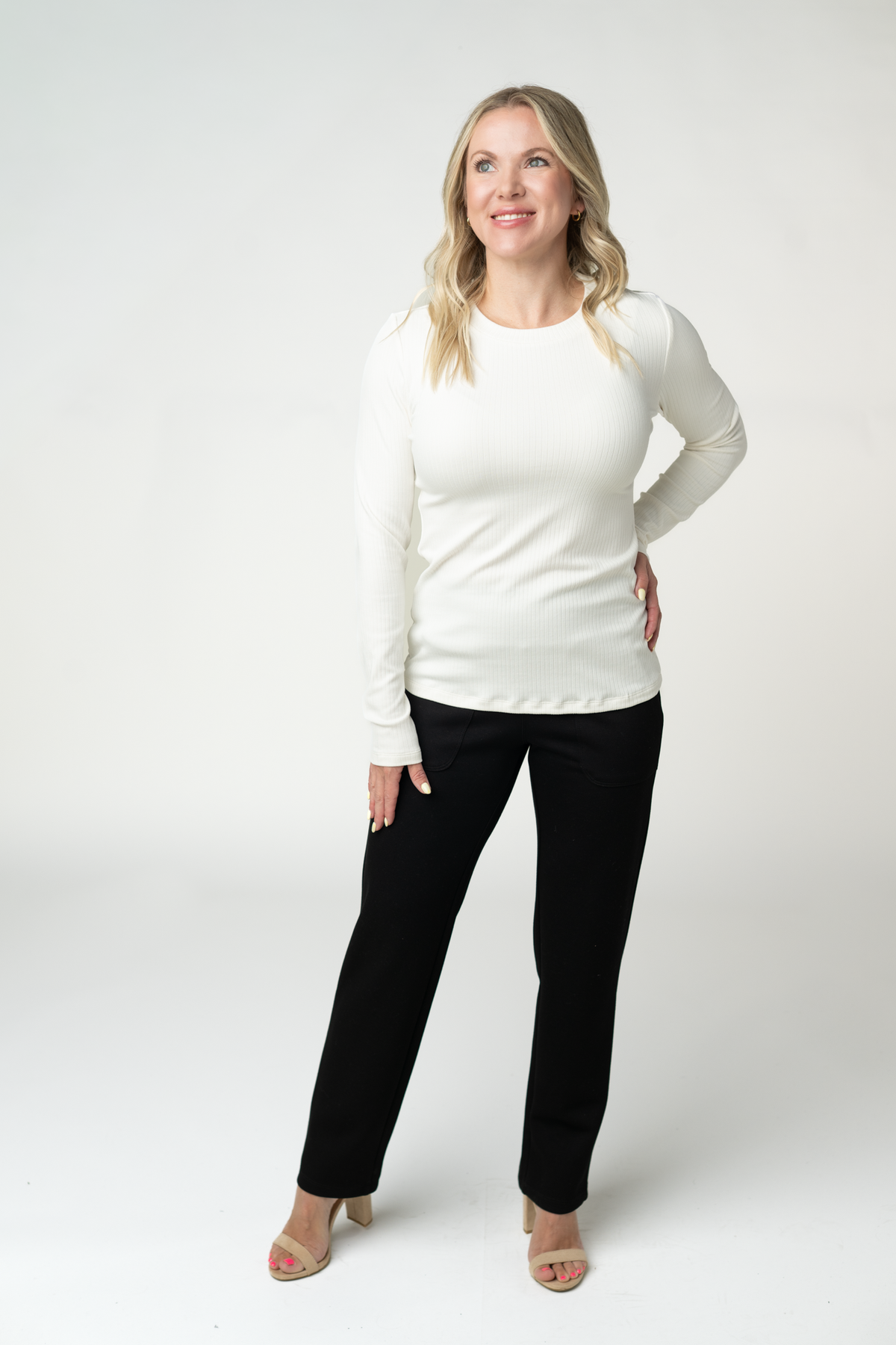IN STOCK Reese Ribbed Long Sleeve Top - Ivory by Michelle Mae