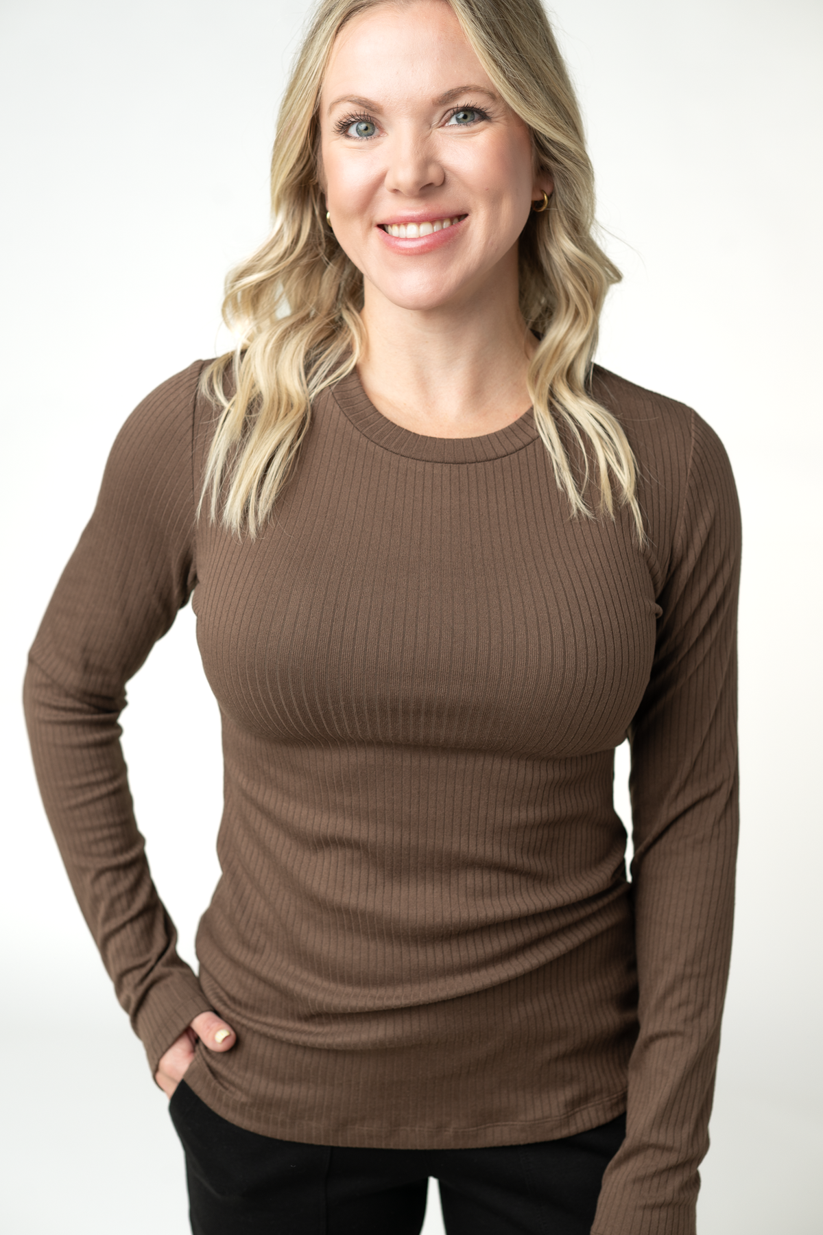 IN STOCK Reese Ribbed Long Sleeve Top - Brown by Michelle Mae