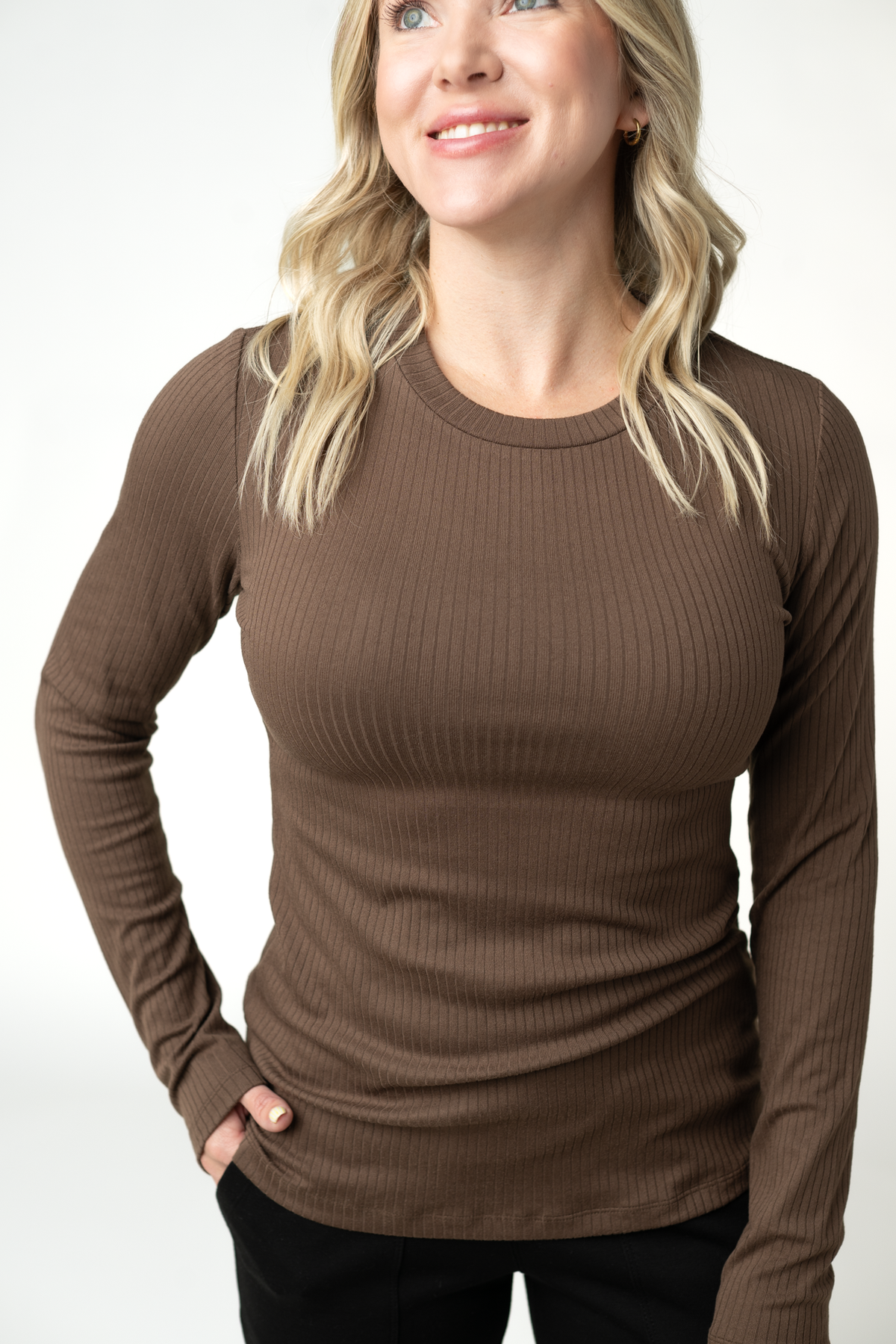 IN STOCK Reese Ribbed Long Sleeve Top - Brown by Michelle Mae