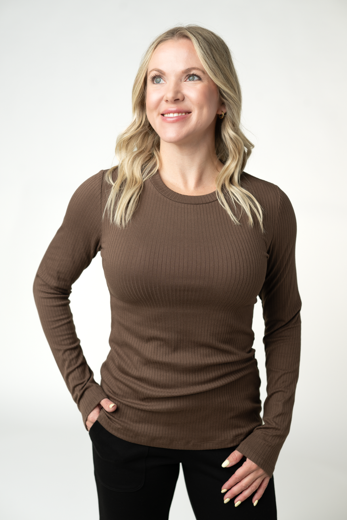 IN STOCK Reese Ribbed Long Sleeve Top - Brown by Michelle Mae