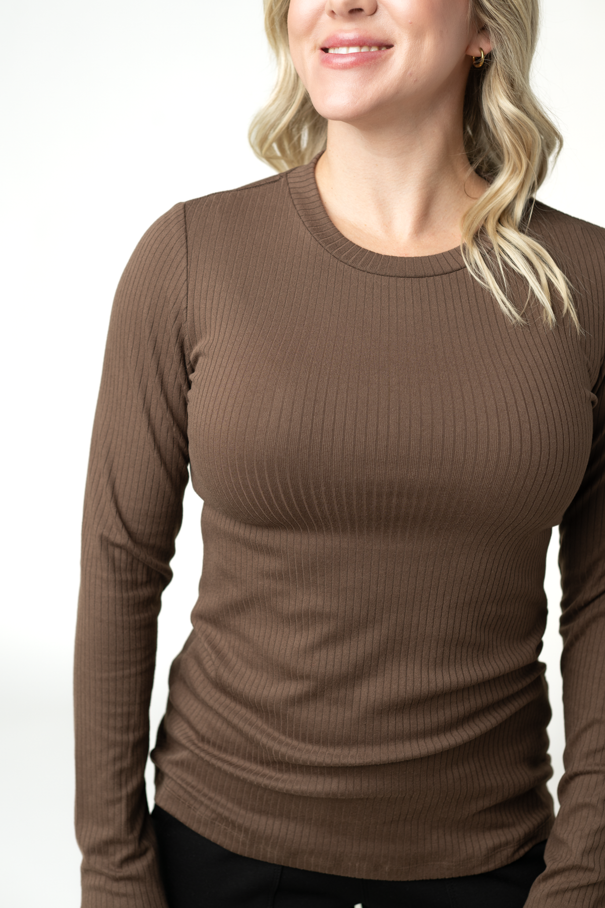 IN STOCK Reese Ribbed Long Sleeve Top - Brown by Michelle Mae