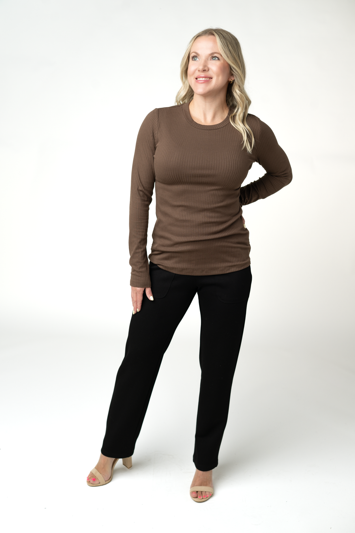 IN STOCK Reese Ribbed Long Sleeve Top - Brown by Michelle Mae