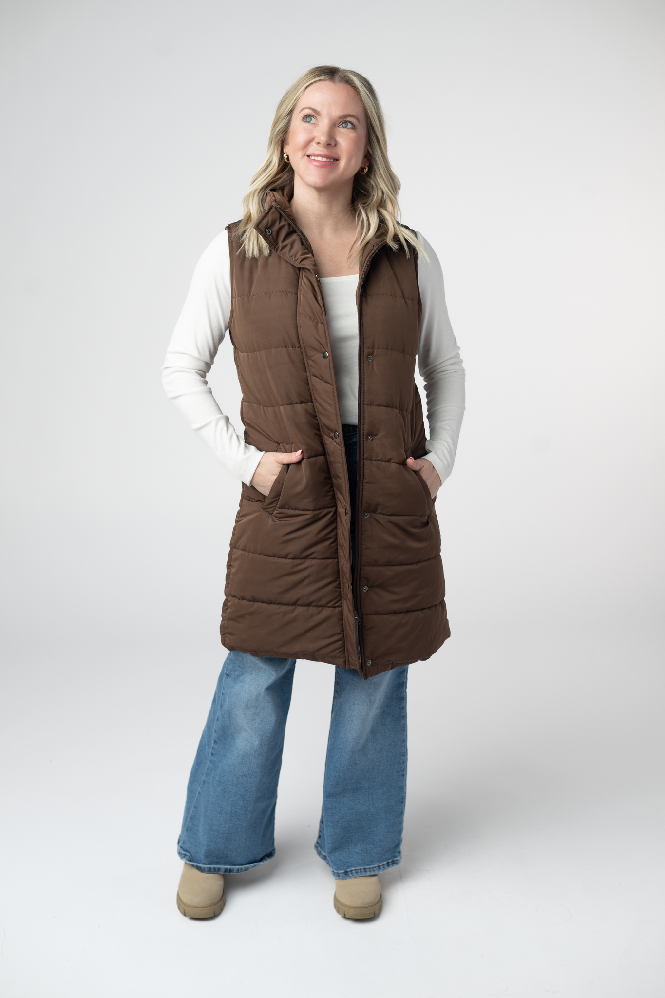 IN STOCK Harlow Long Vest - Brown by Michelle Mae
