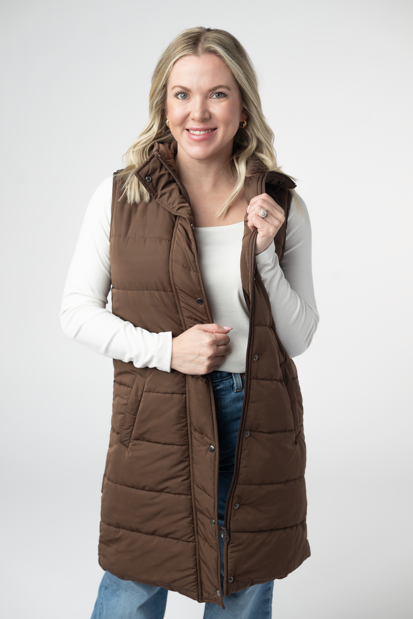 IN STOCK Harlow Long Vest - Brown by Michelle Mae