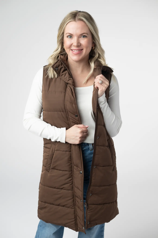 Harlow Long Vest - Brown by Michelle Mae