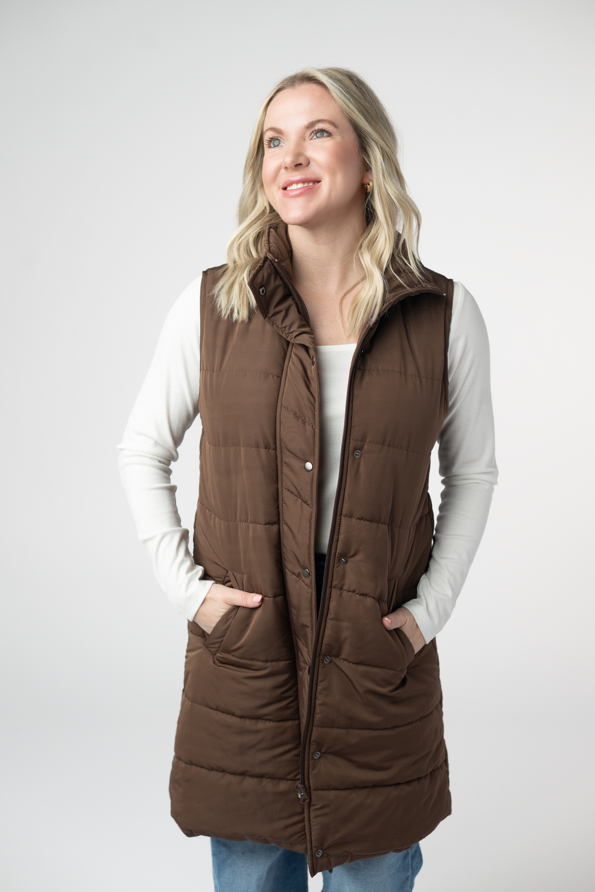 IN STOCK Harlow Long Vest - Brown by Michelle Mae