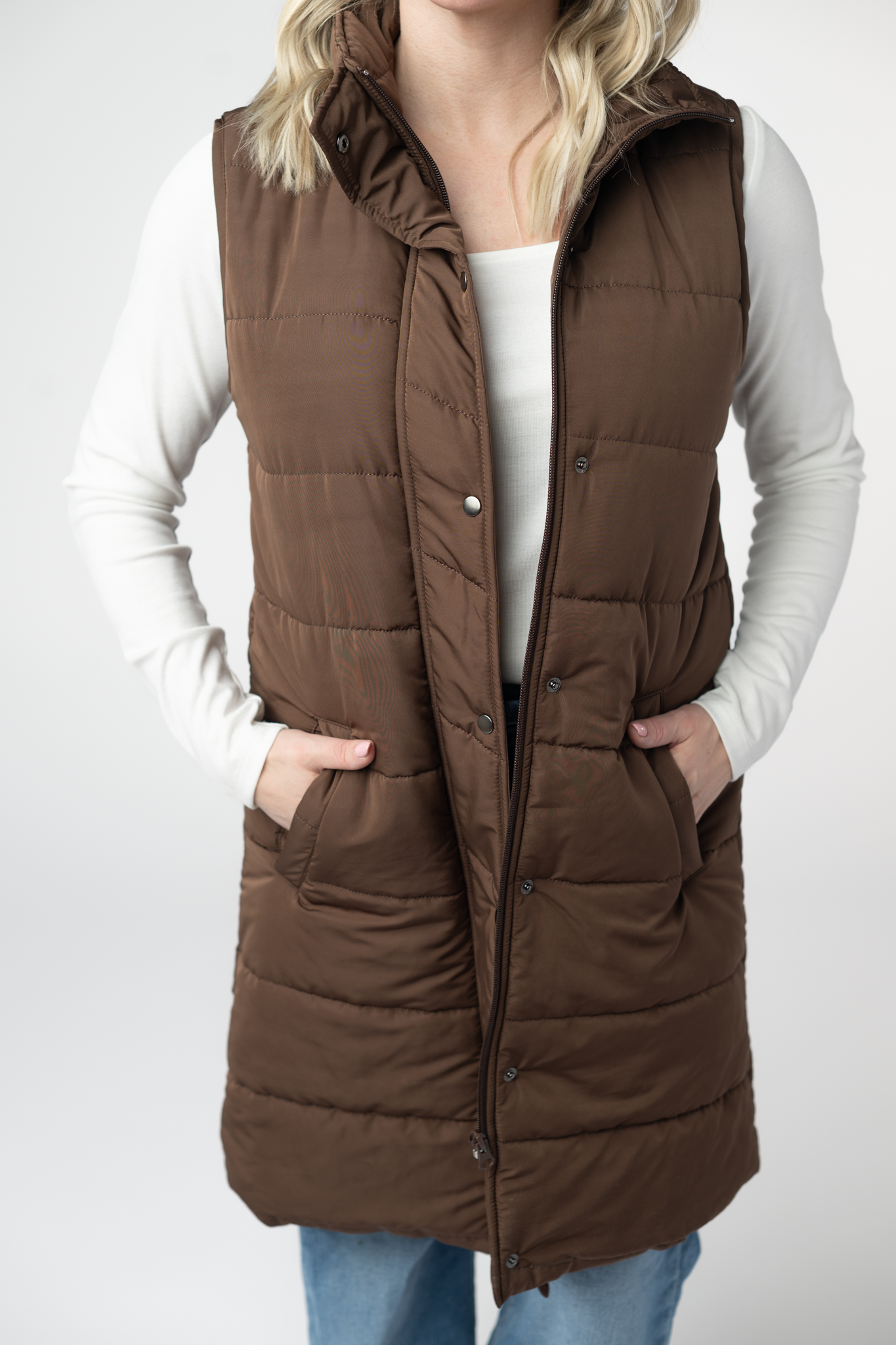 IN STOCK Harlow Long Vest - Brown by Michelle Mae