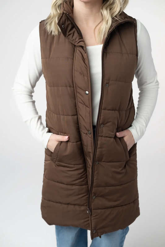 Harlow Long Vest - Brown by Michelle Mae