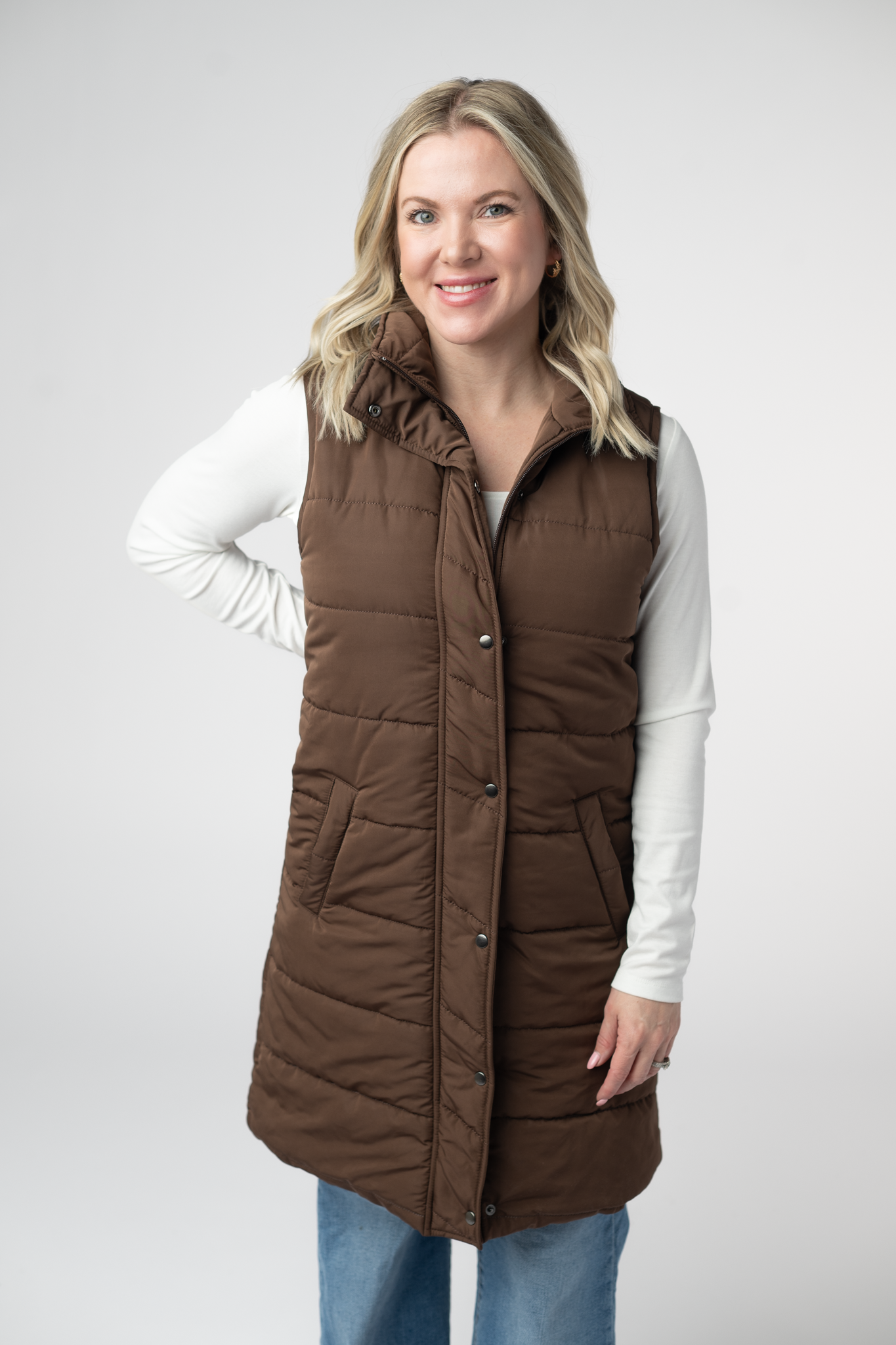 IN STOCK Harlow Long Vest - Brown by Michelle Mae