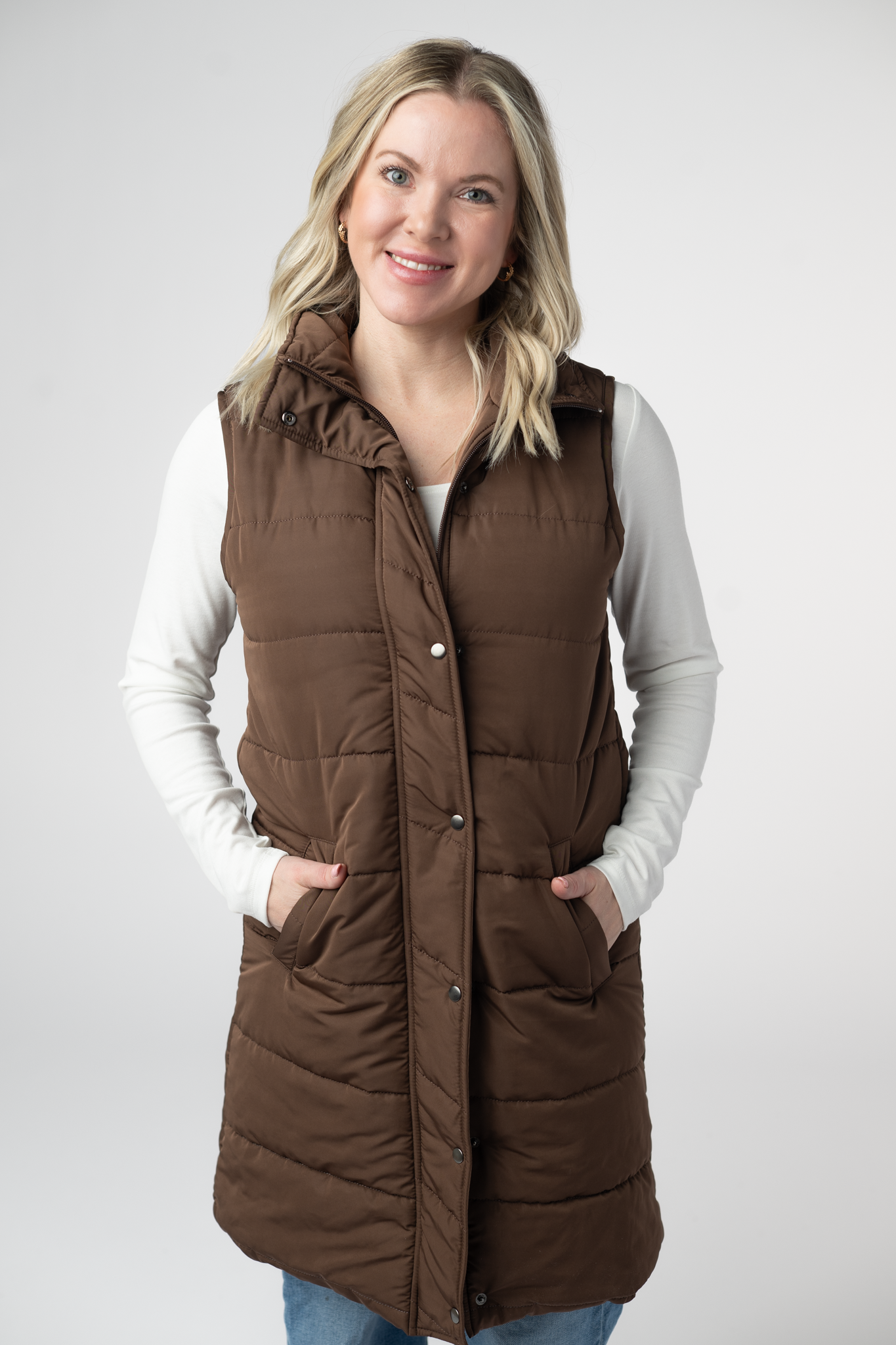 IN STOCK Harlow Long Vest - Brown by Michelle Mae