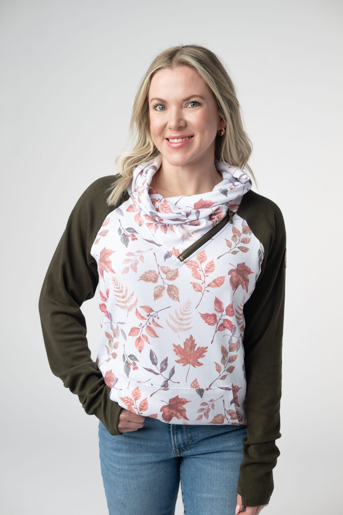 IN STOCK Classic Zoey ZipCowl Sweatshirt - Autumn Leaves and Olive by Michelle Mae