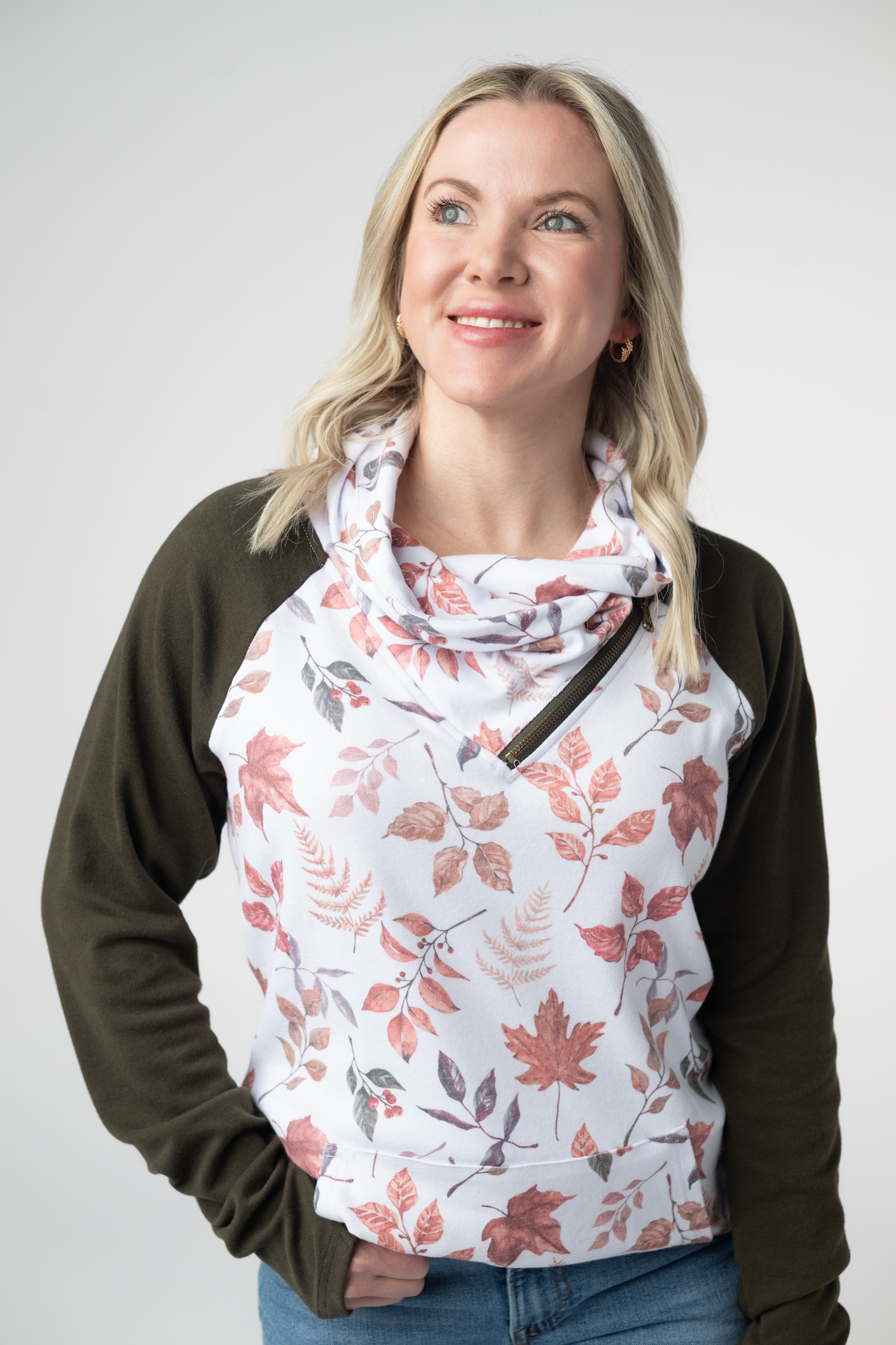 IN STOCK Classic Zoey ZipCowl Sweatshirt - Autumn Leaves and Olive by Michelle Mae