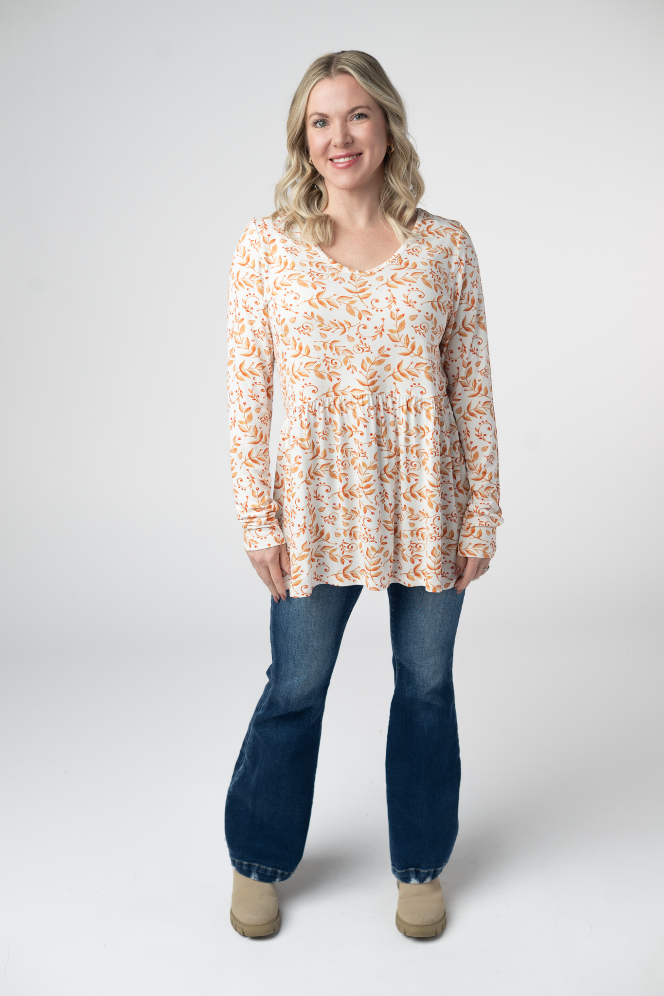 IN STOCK Long Sleeve Sarah Ruffle Top - Autumn Vines by Michelle Mae