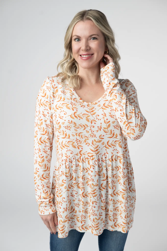 Long Sleeve Sarah Ruffle Top - Autumn Vines by Michelle Mae