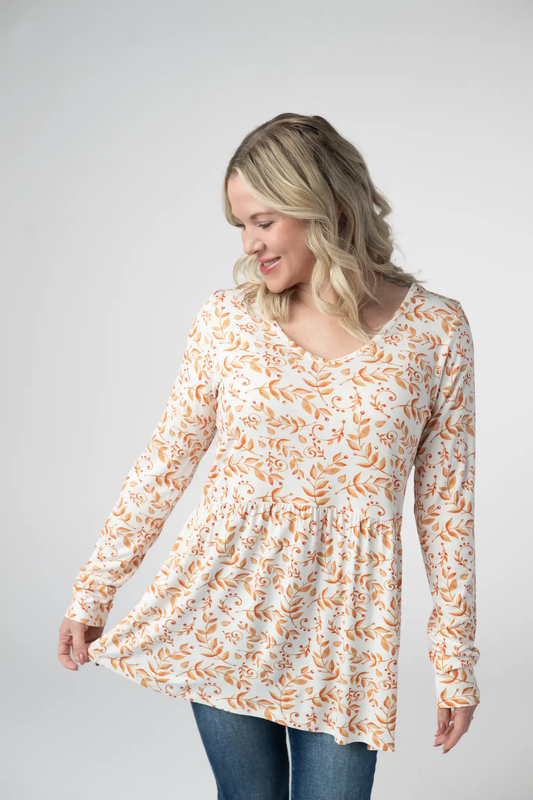 Long Sleeve Sarah Ruffle Top - Autumn Vines by Michelle Mae