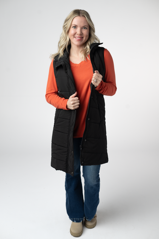 IN STOCK Harlow Long Vest - Black by Michelle Mae