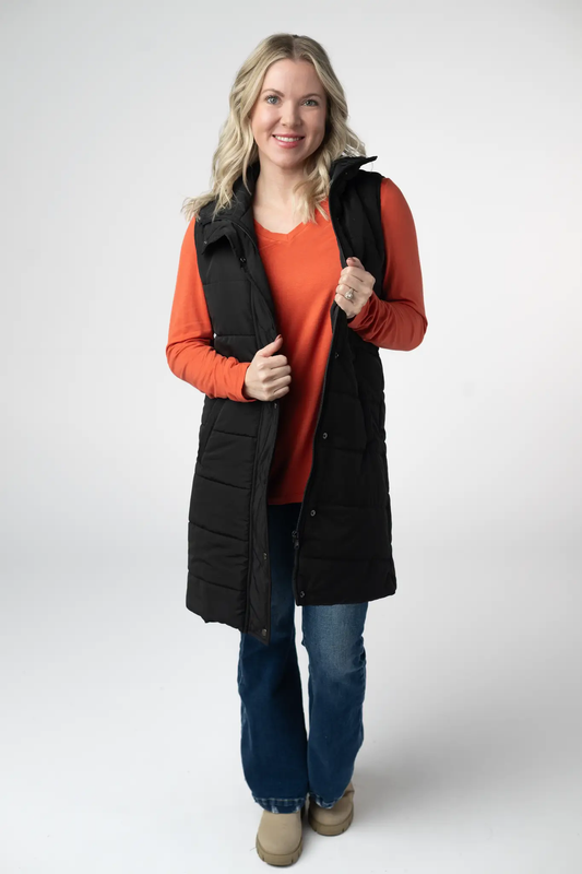 Harlow Long Vest - Black by Michelle Mae