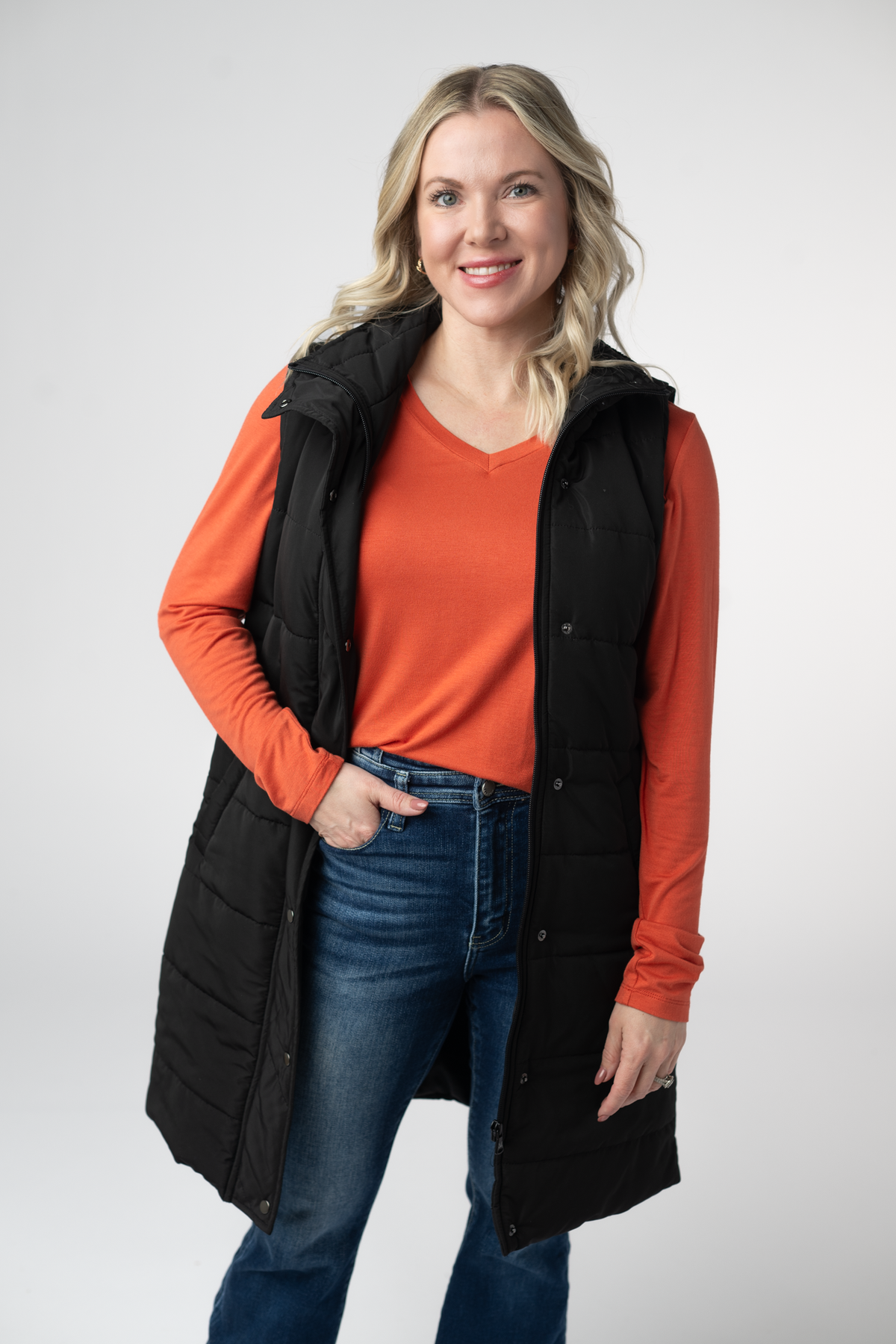 IN STOCK Harlow Long Vest - Black by Michelle Mae