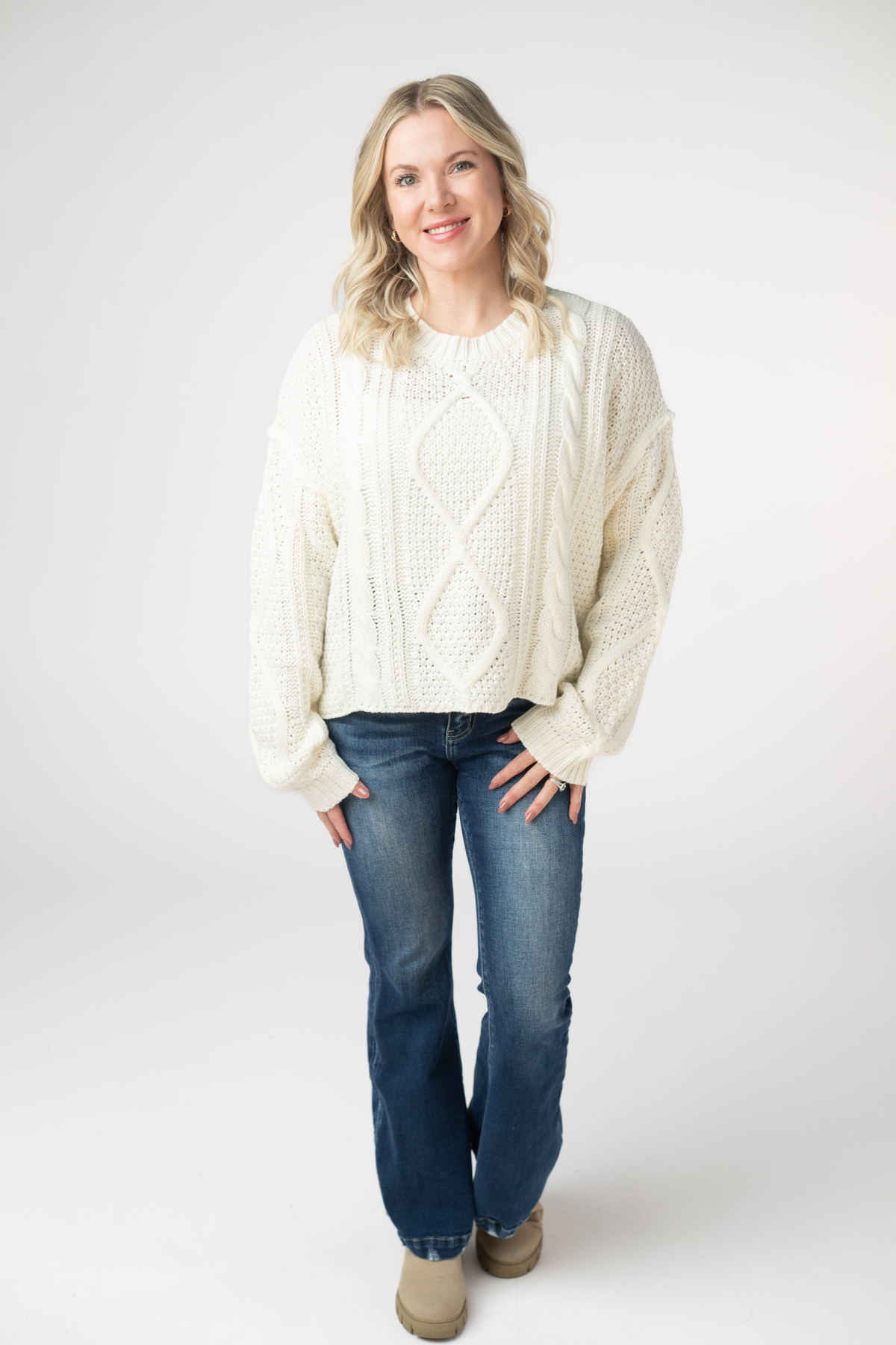 IN STOCK Cable Knit Sweater - Ivory by Michelle Mae