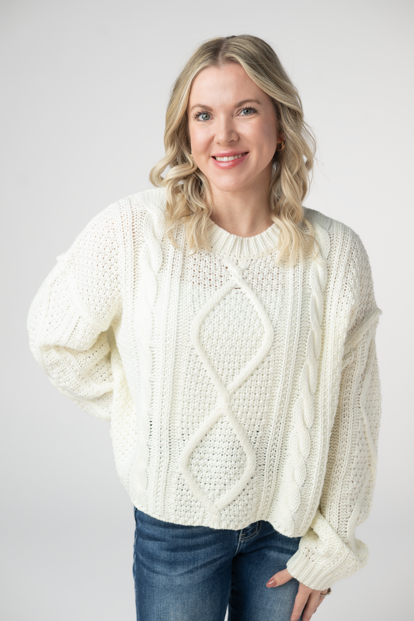IN STOCK Cable Knit Sweater - Ivory by Michelle Mae