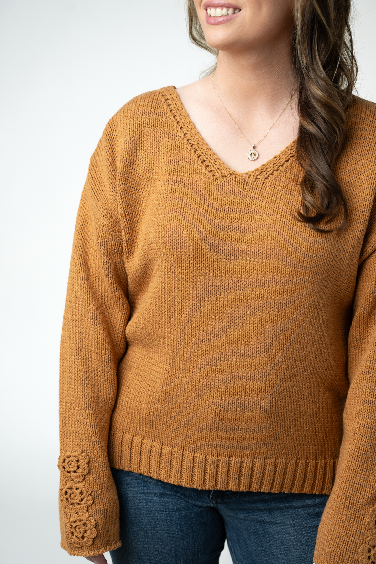 IN STOCK Crochet Sleeve Top - Camel by Michelle Mae