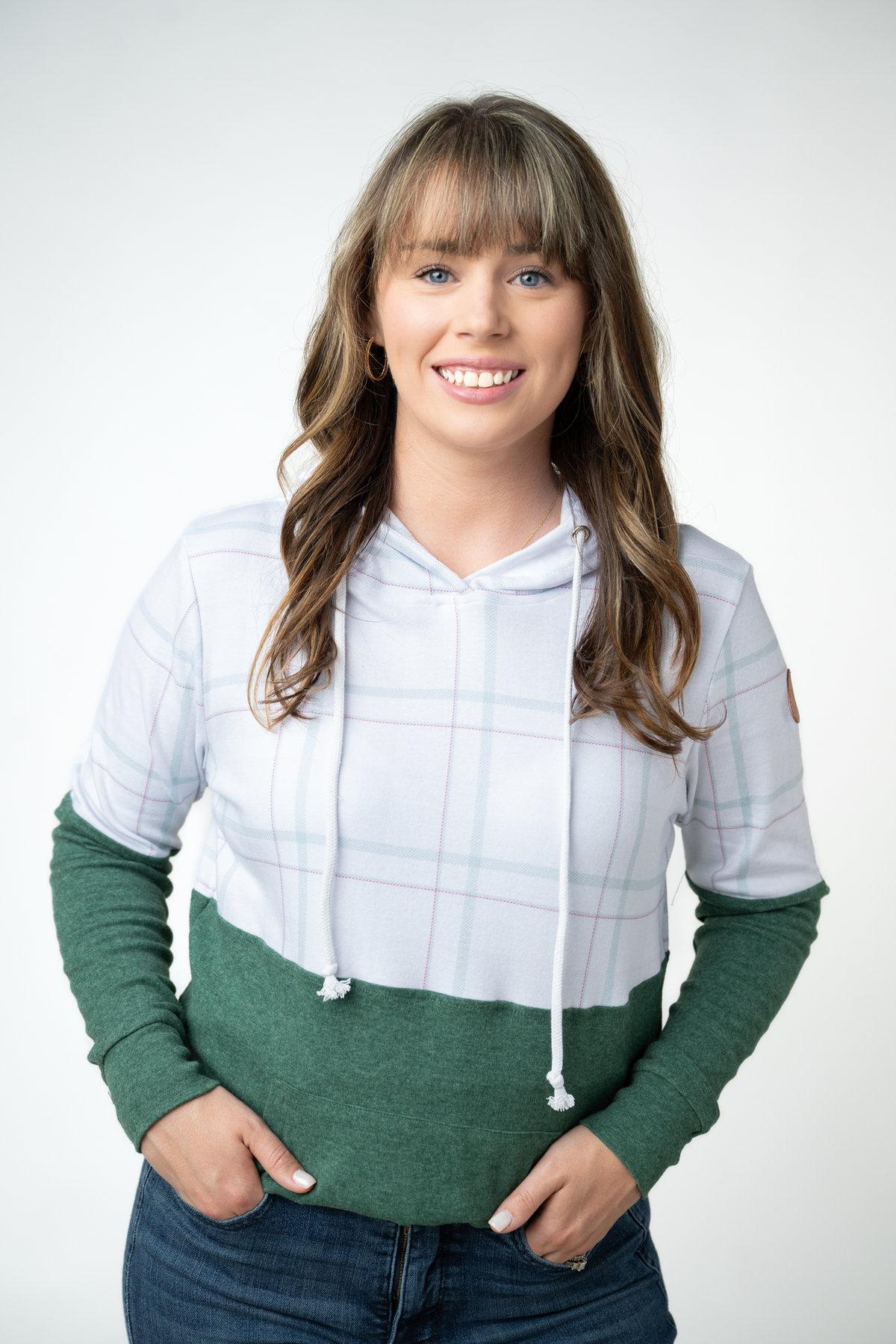 IN STOCK Hailey Pullover Hoodie - Mint and Red Plaid and Evergreen by Michelle Mae