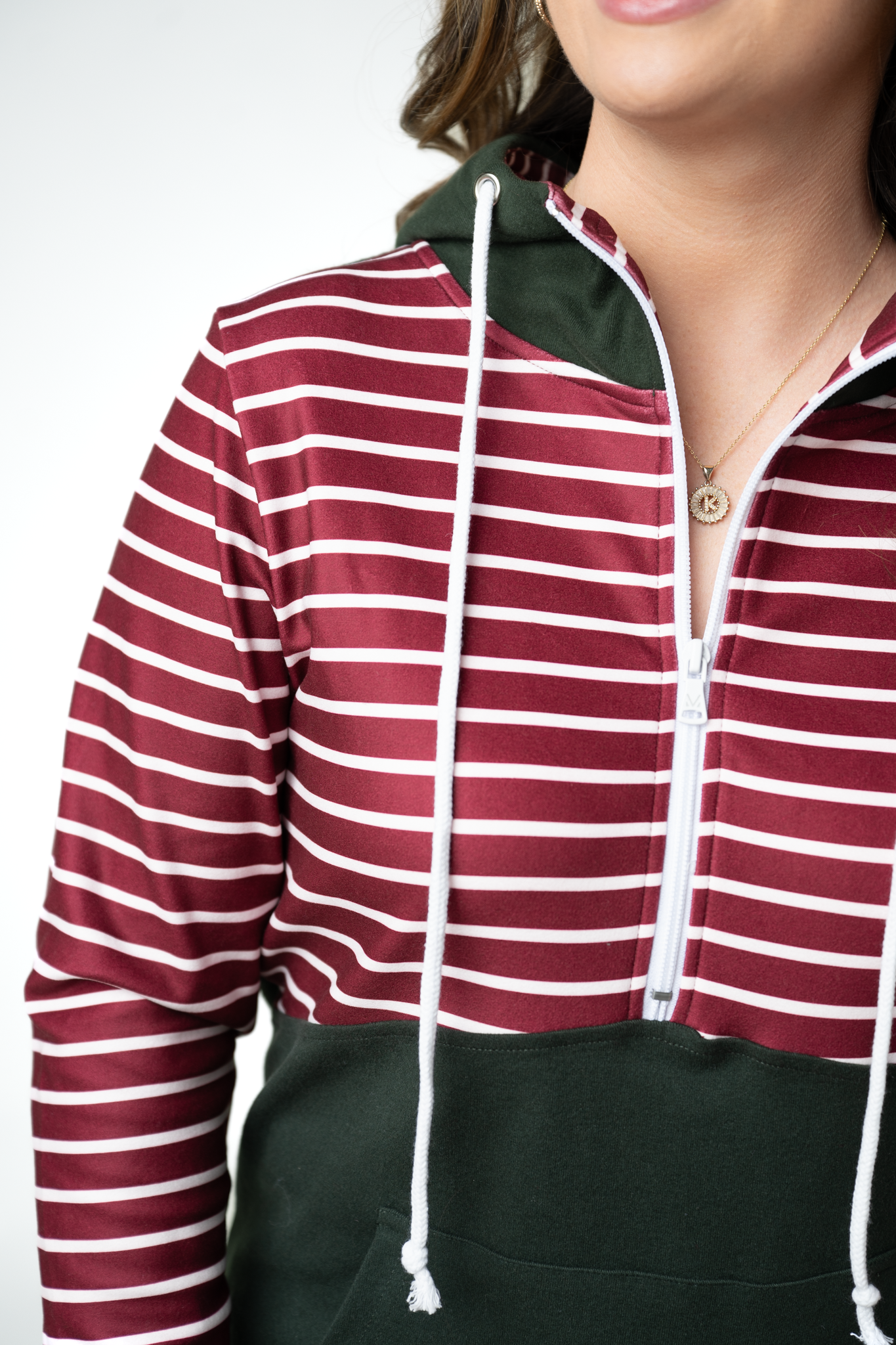 IN STOCK Soft Classic HalfZip Hoodie - Evergreen and Burgundy Stripes by Michelle Mae