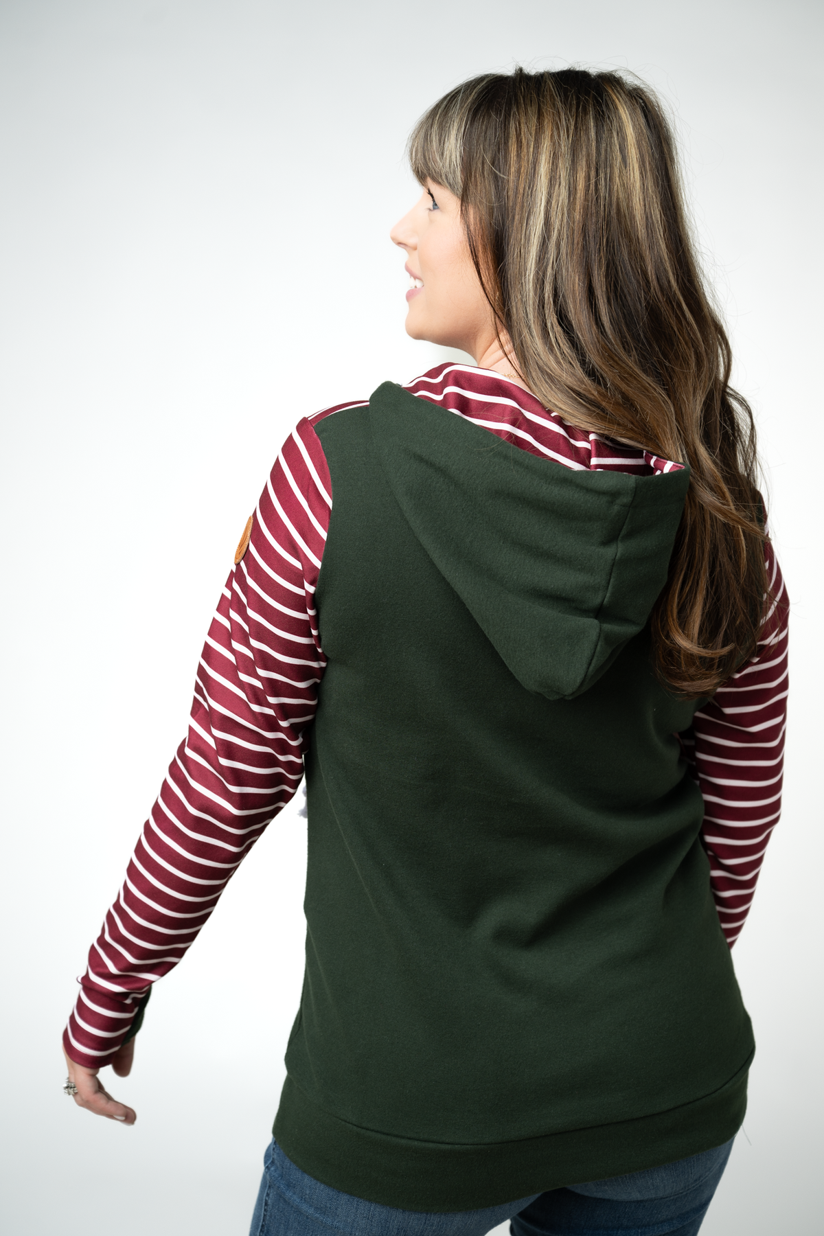 IN STOCK Soft Classic HalfZip Hoodie - Evergreen and Burgundy Stripes by Michelle Mae