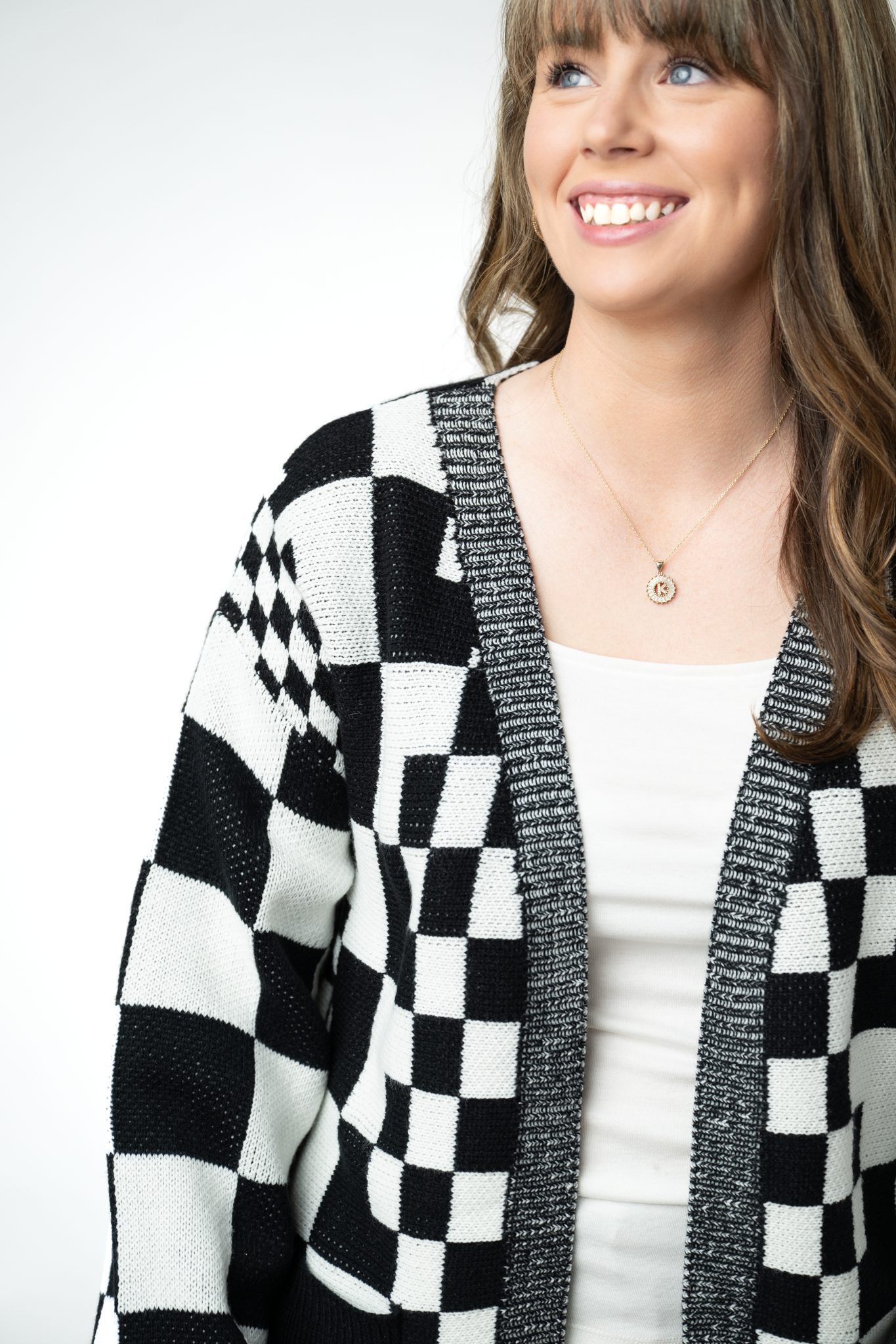 IN STOCK Long Checkered Pocket Cardigan - Black and White by Michelle Mae