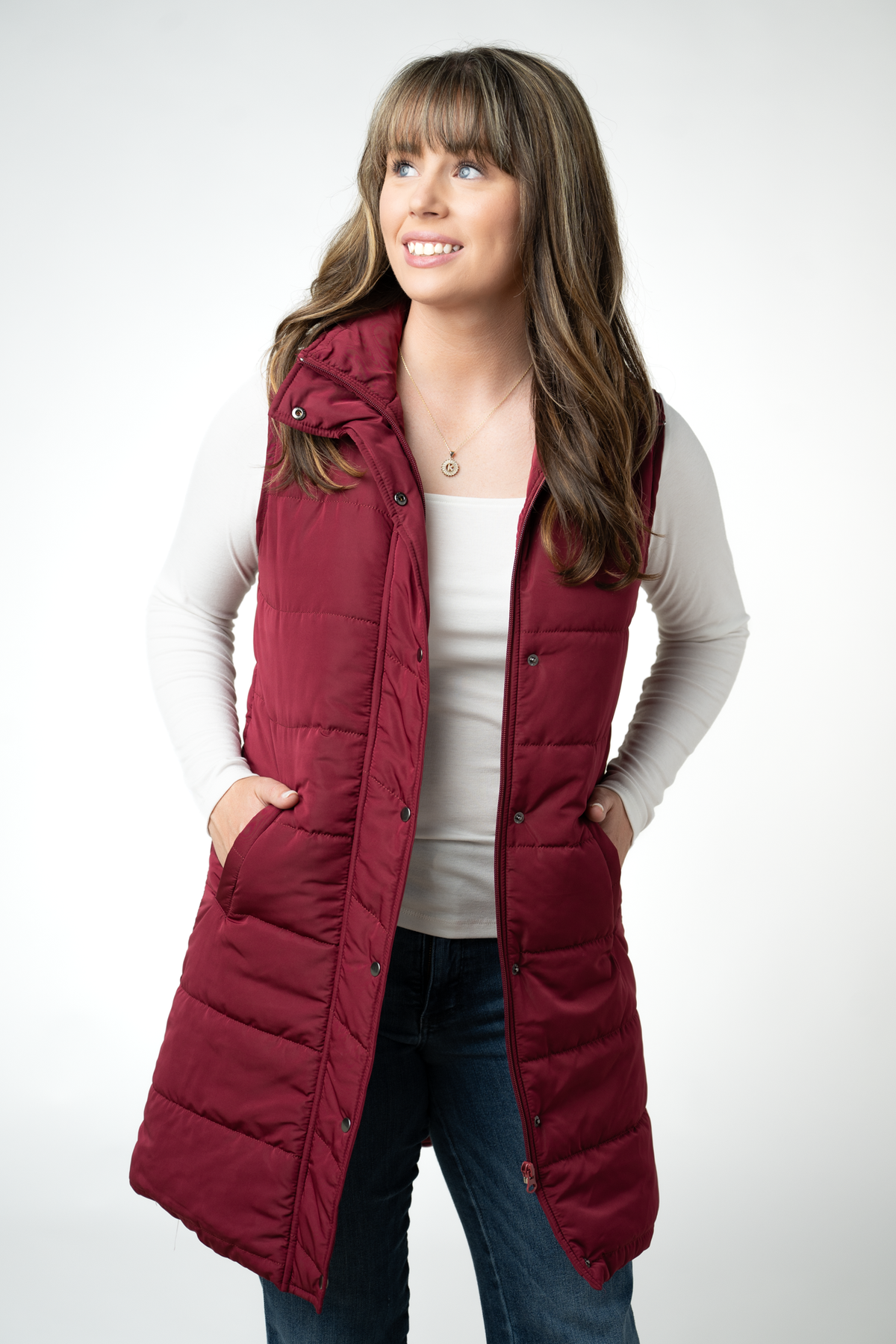 IN STOCK Harlow Long Vest - Burgundy by Michelle Mae