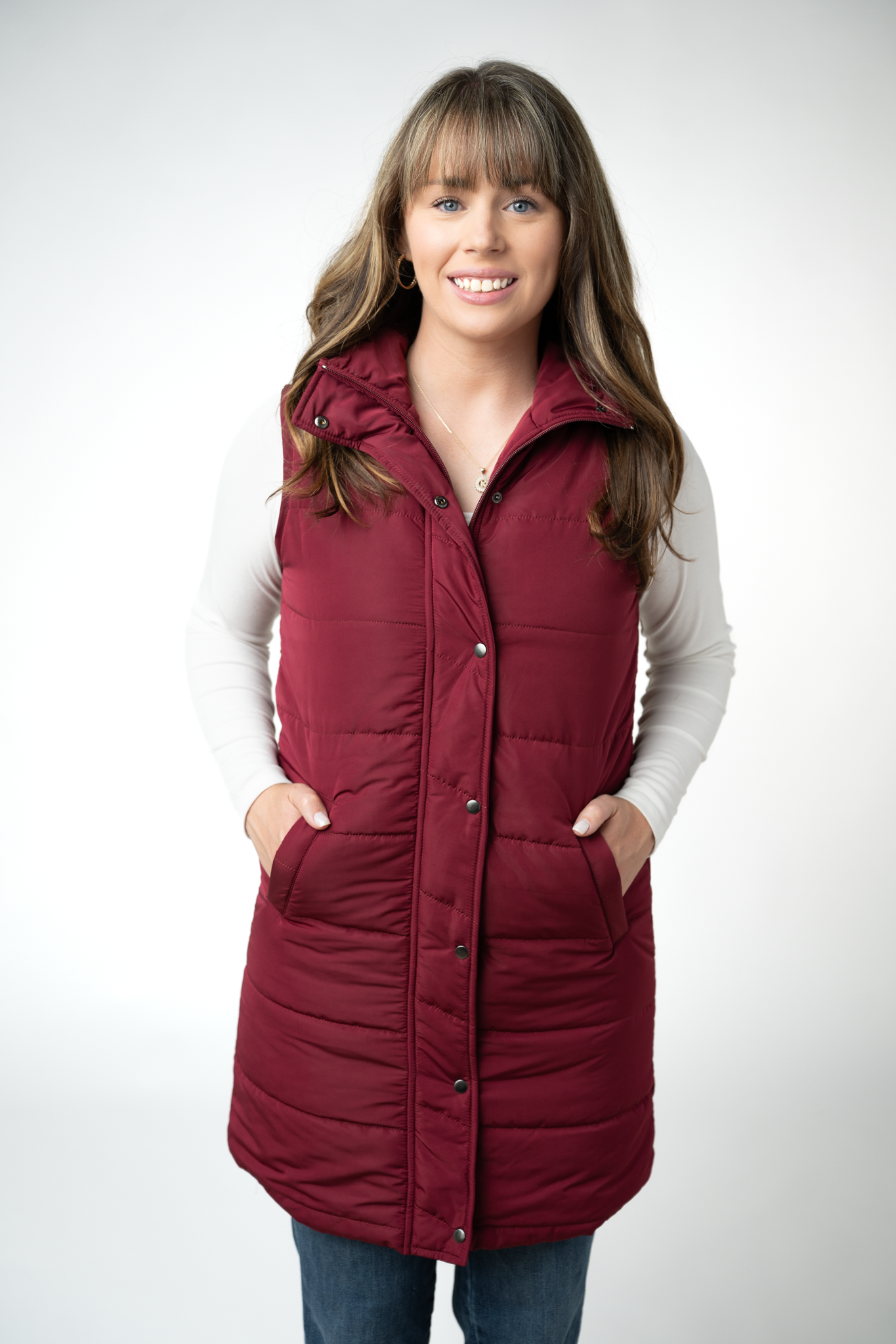 IN STOCK Harlow Long Vest - Burgundy by Michelle Mae