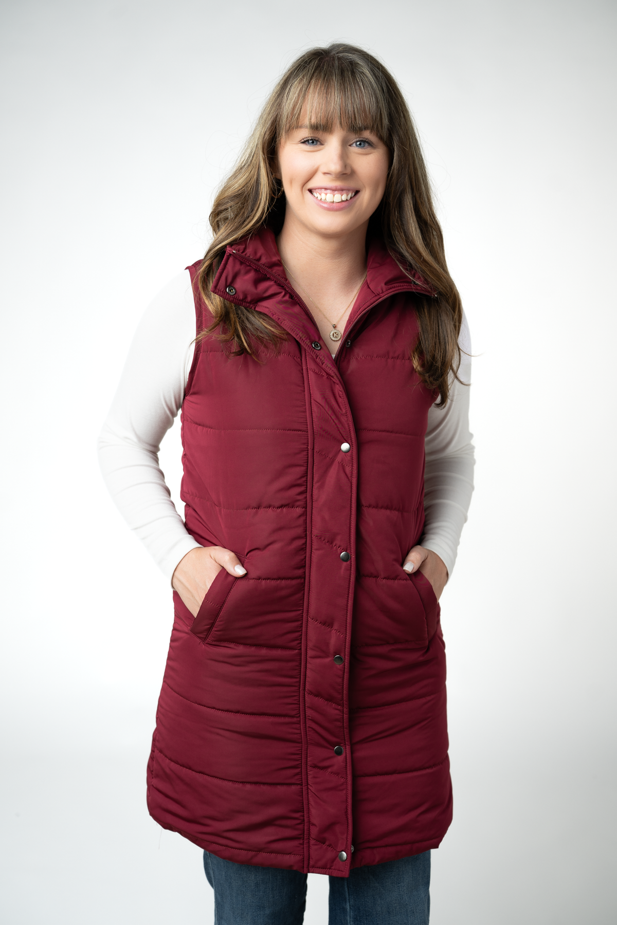 IN STOCK Harlow Long Vest - Burgundy by Michelle Mae