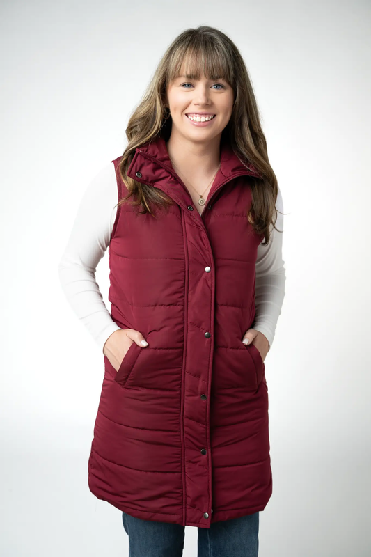 Harlow Long Vest - Burgundy by Michelle Mae