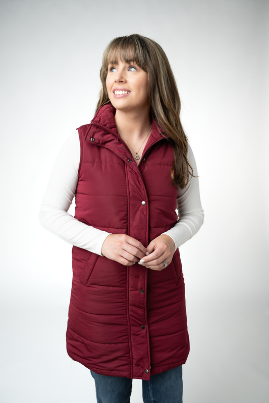 IN STOCK Harlow Long Vest - Burgundy by Michelle Mae