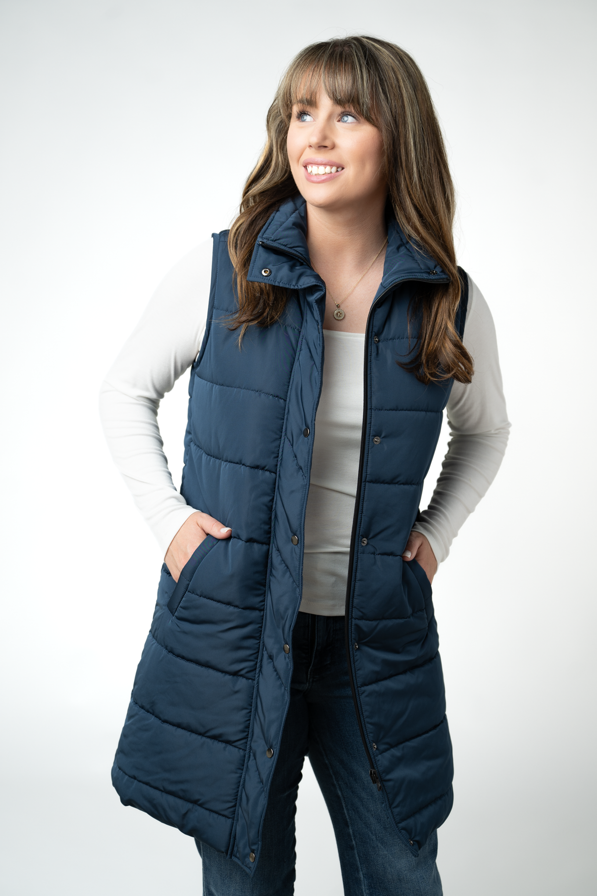 IN STOCK Harlow Long Vest - Navy by Michelle Mae