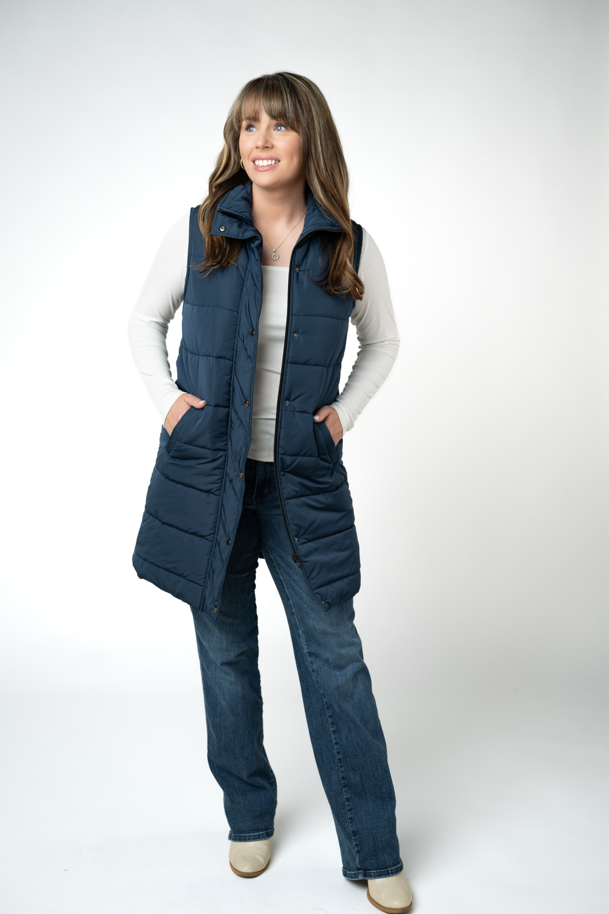 IN STOCK Harlow Long Vest - Navy by Michelle Mae