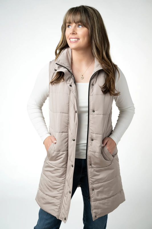 Harlow Long Vest - Latte by Michelle Mae
