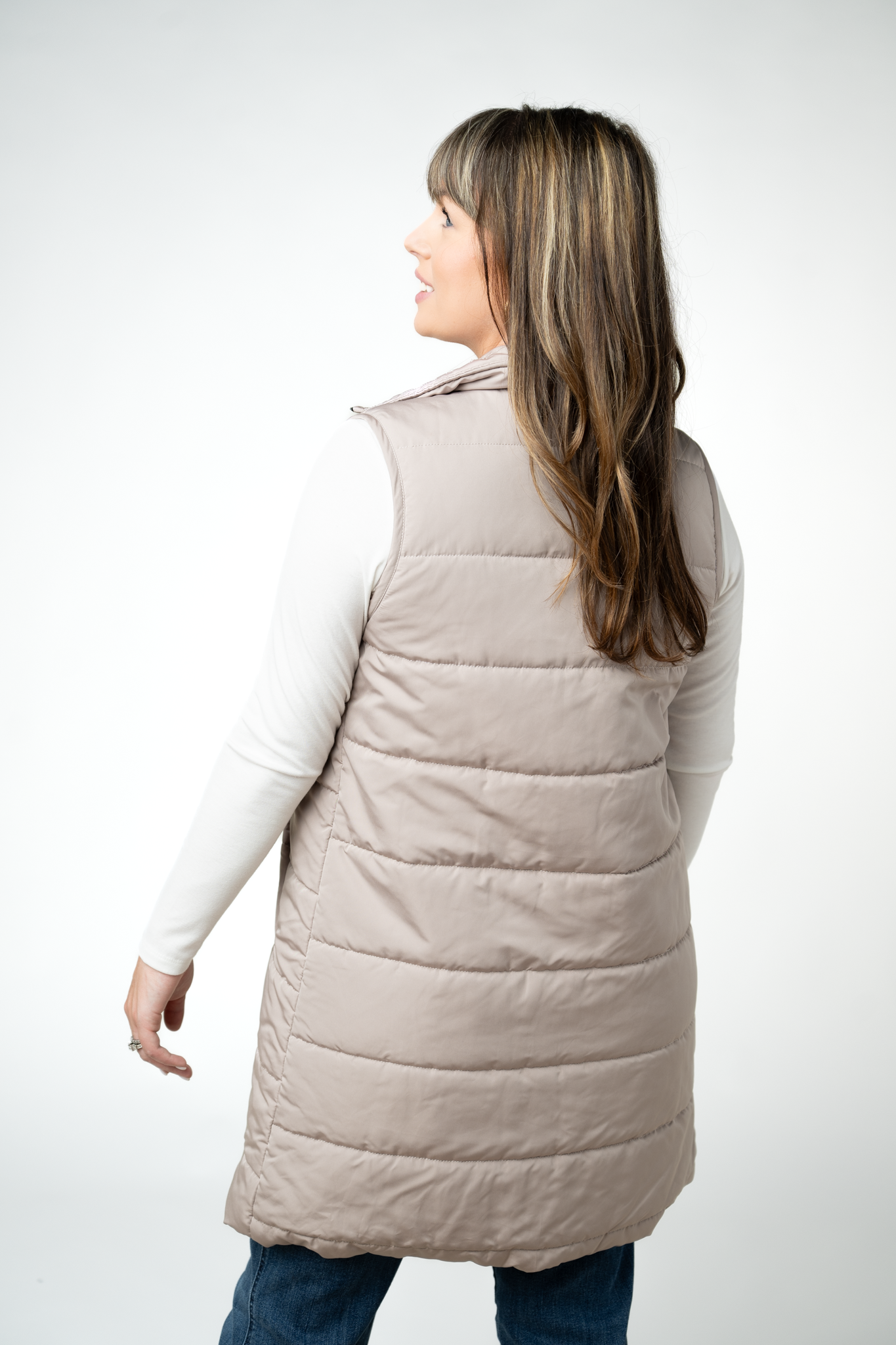 IN STOCK Harlow Long Vest - Latte by Michelle Mae