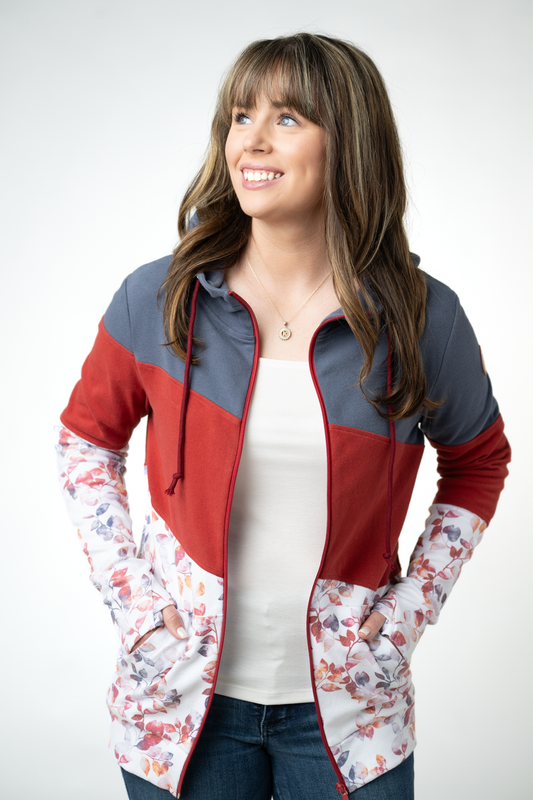Autumn Watercolor Colorblock Fullzip Hoodie With Stretch Comfort