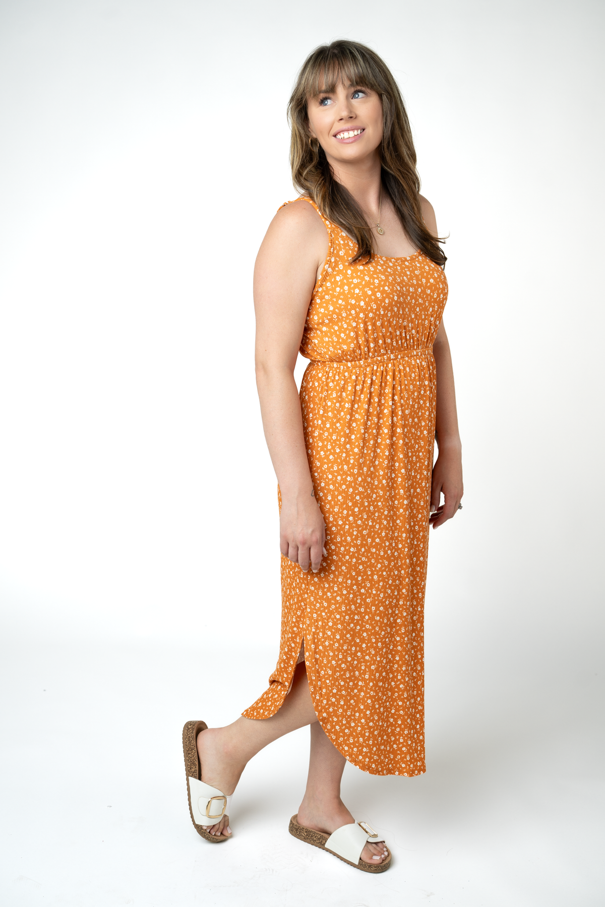IN STOCK Reagan Ribbed Midi Dress - Pumpkin Floral by Michelle Mae