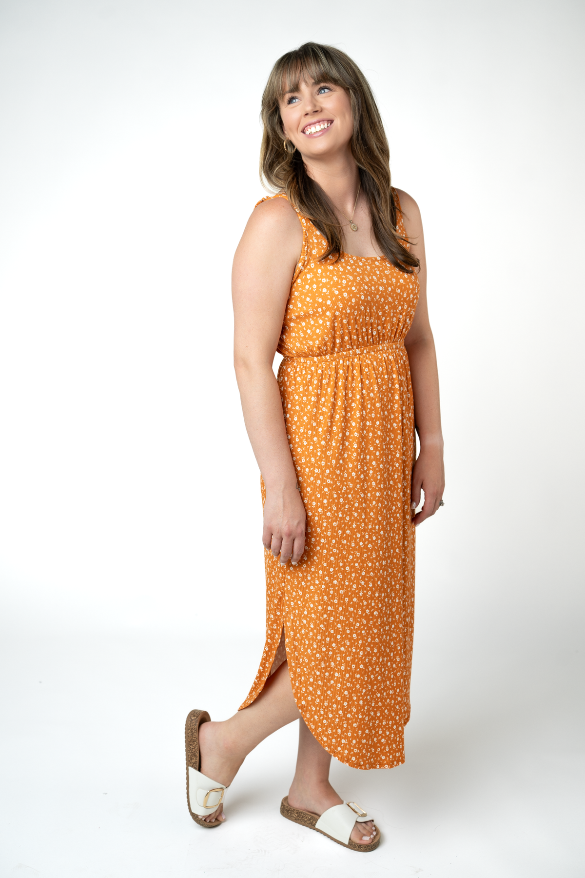 IN STOCK Reagan Ribbed Midi Dress - Pumpkin Floral by Michelle Mae