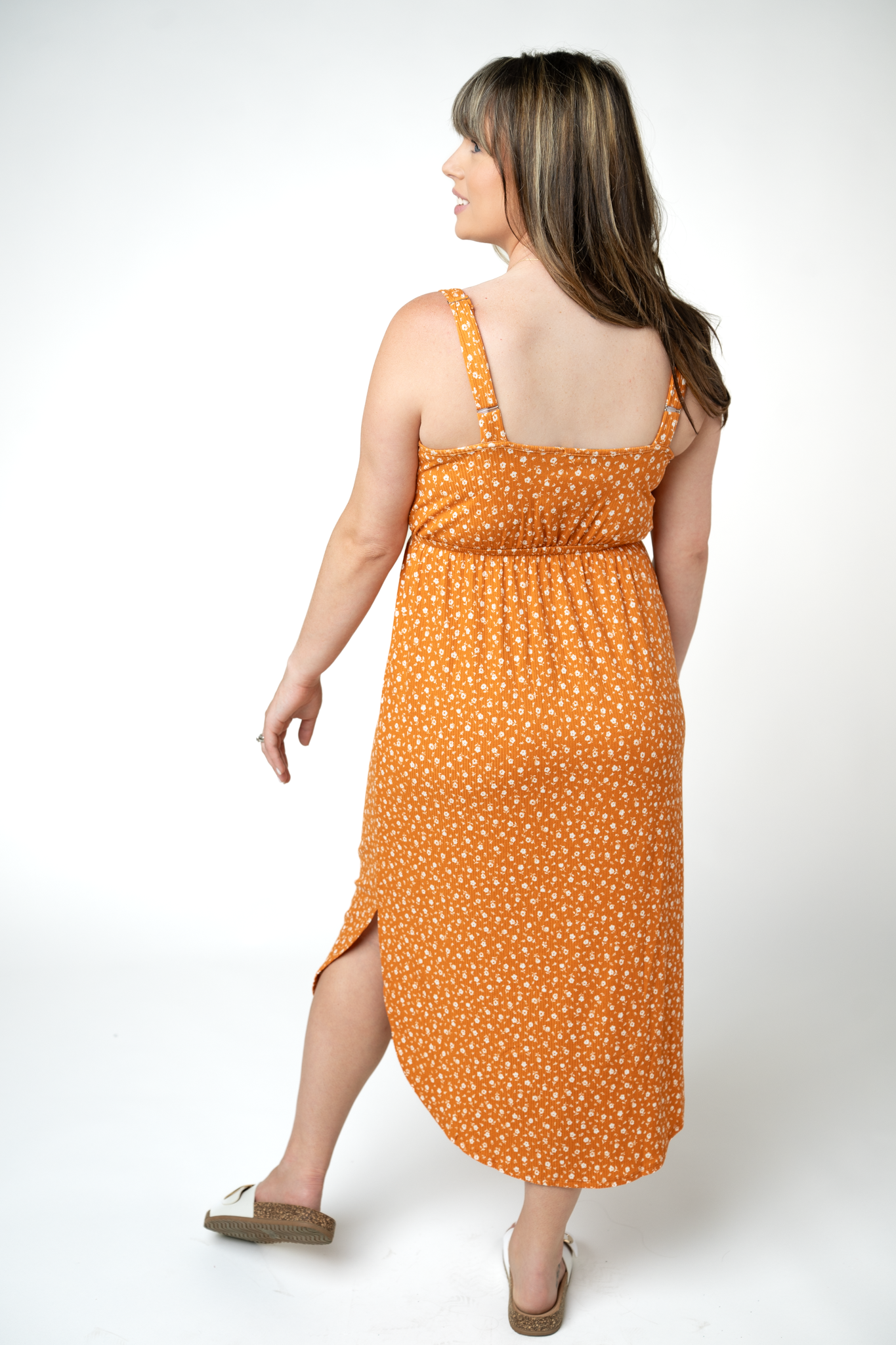 IN STOCK Reagan Ribbed Midi Dress - Pumpkin Floral by Michelle Mae