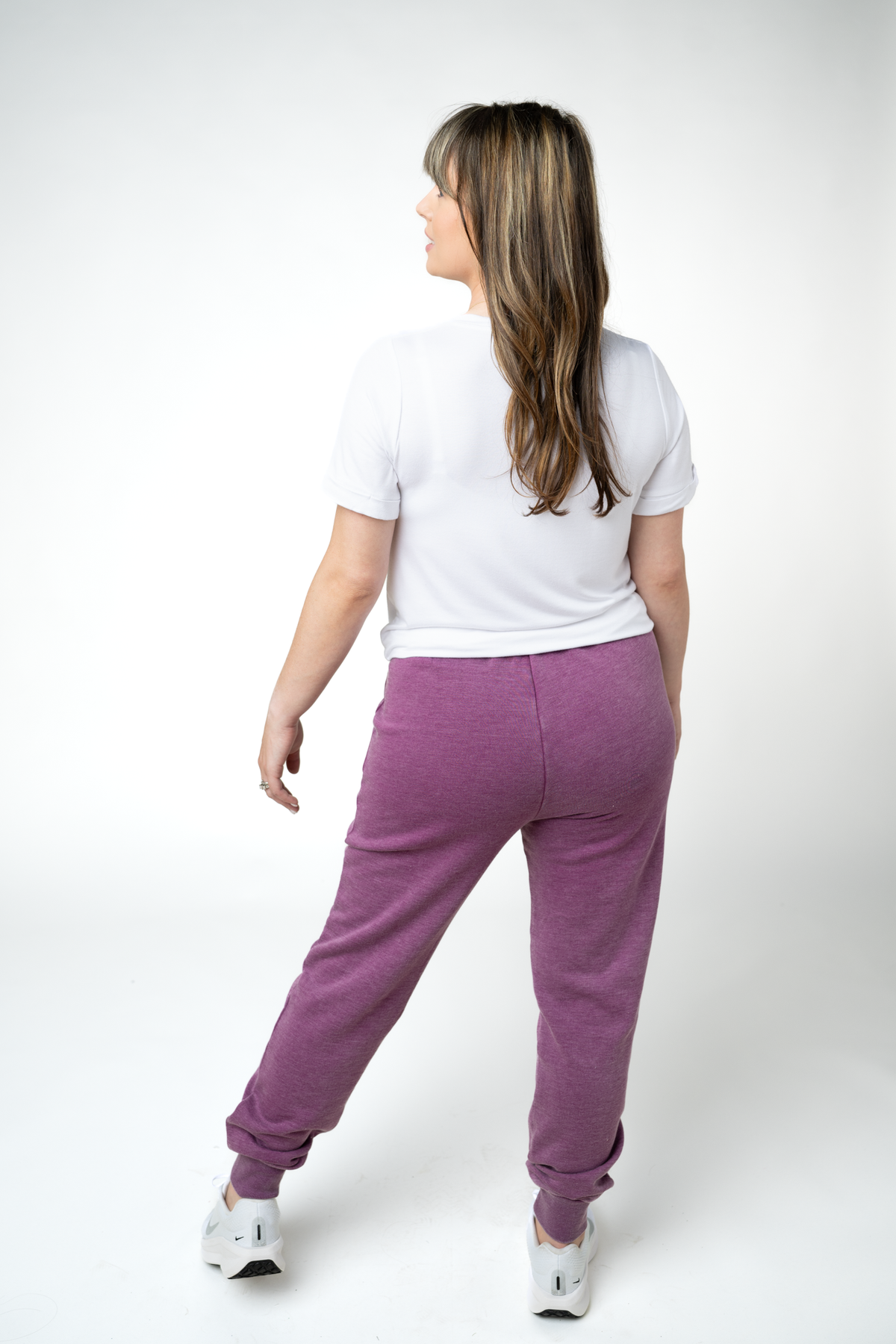 Purple Vintage Wash Joggers Relaxed Fit Adjustable Tie Waist Tapered Cuffs