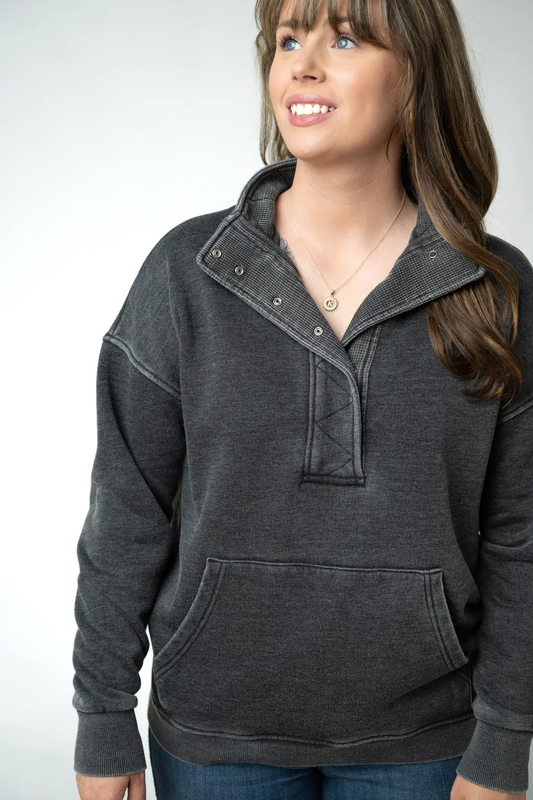 Jesse Vintage Wash Snap Pullover - Black by Michelle Mae
