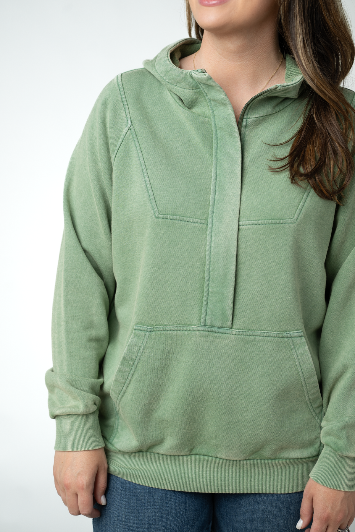 Ryker Vintage Wash Hoodie Olive Cotton With Hidden Zipper And Kangaroo Pocket