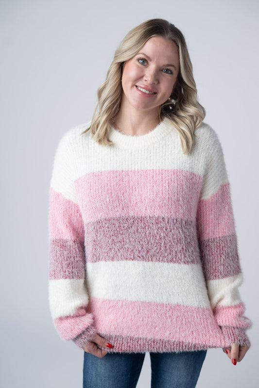 IN STOCK Cozy Block Sweater - VDay Stripes