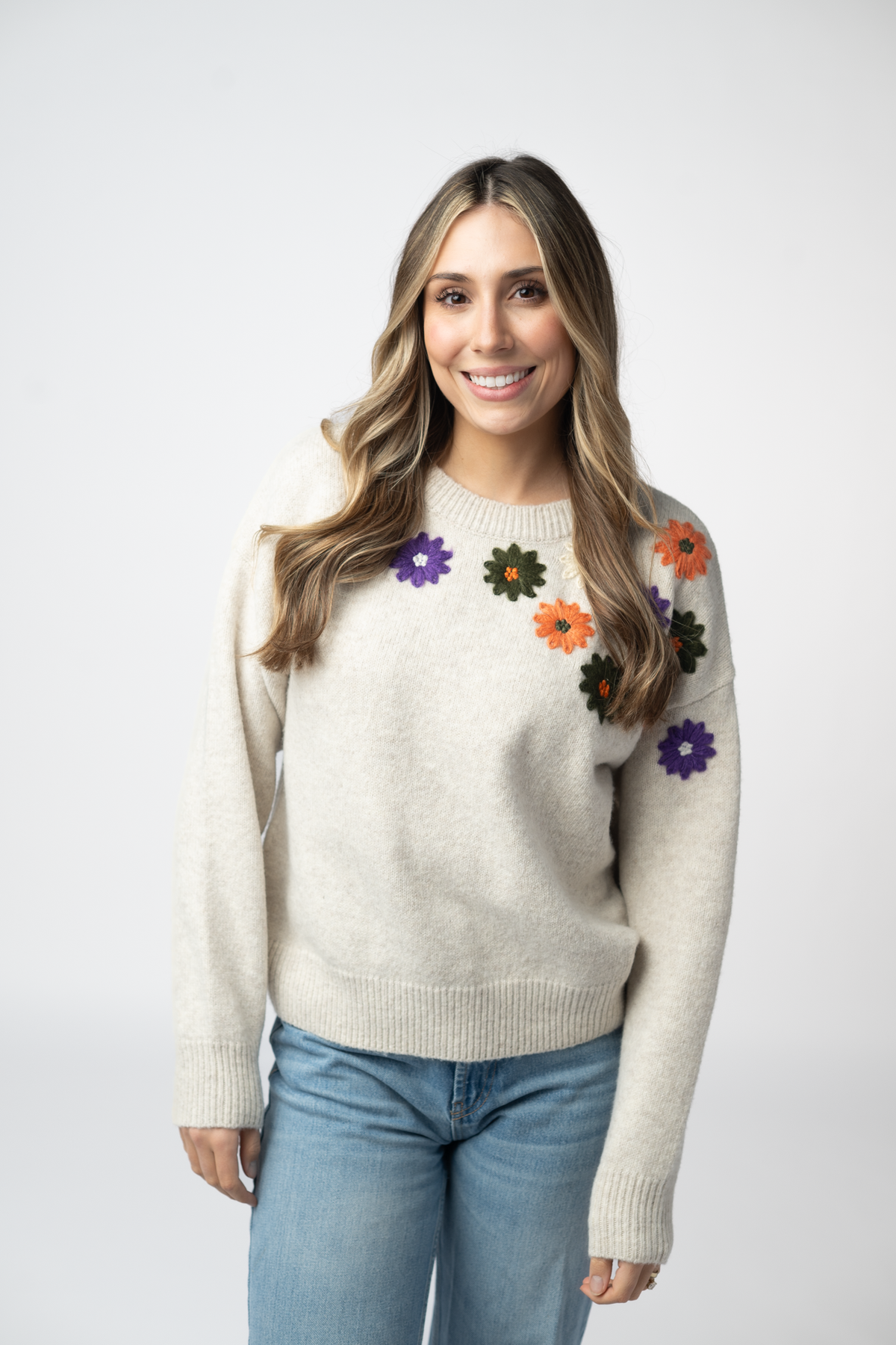 IN STOCK Fall Floral Sweater - Beige by Michelle Mae