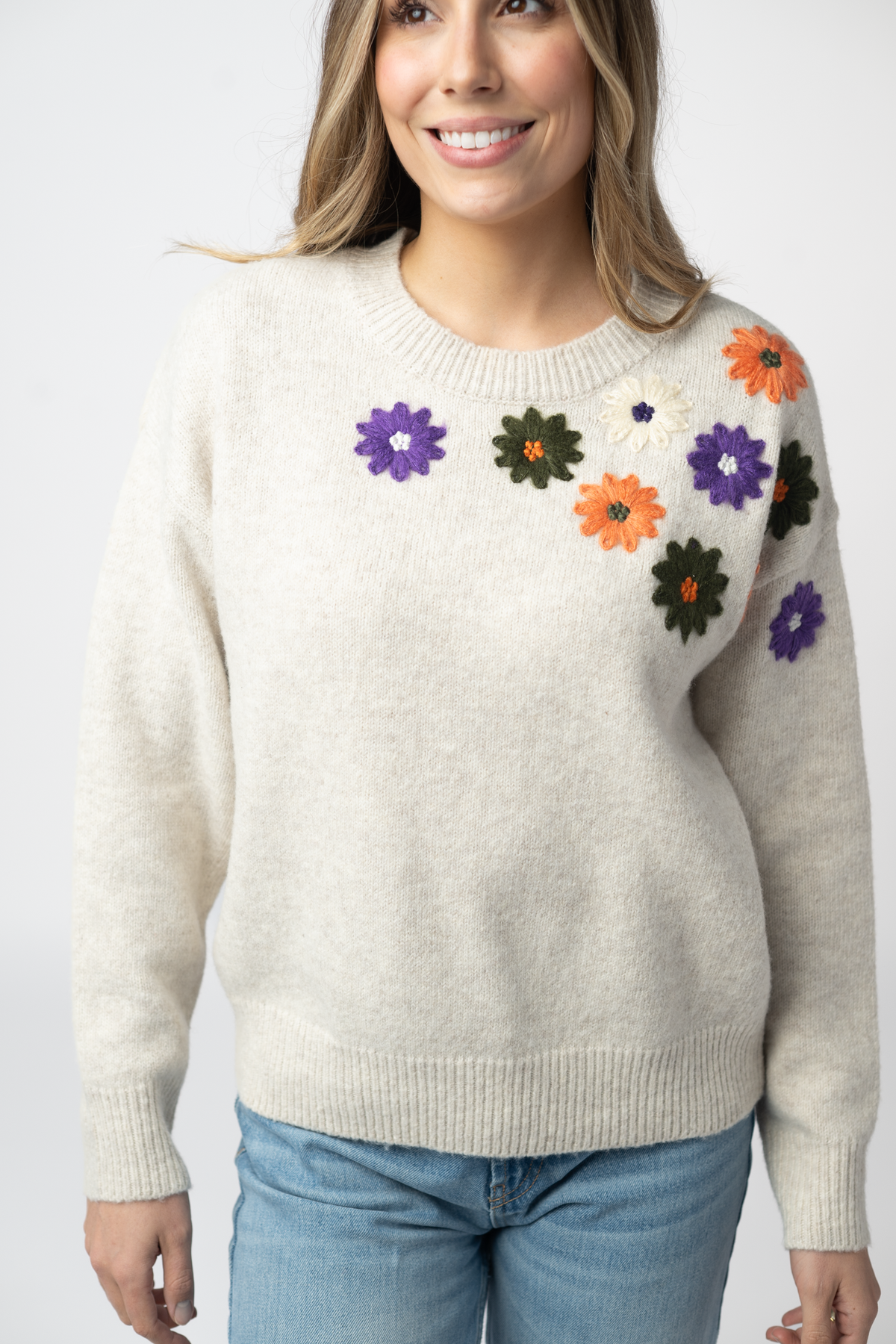 IN STOCK Fall Floral Sweater - Beige by Michelle Mae