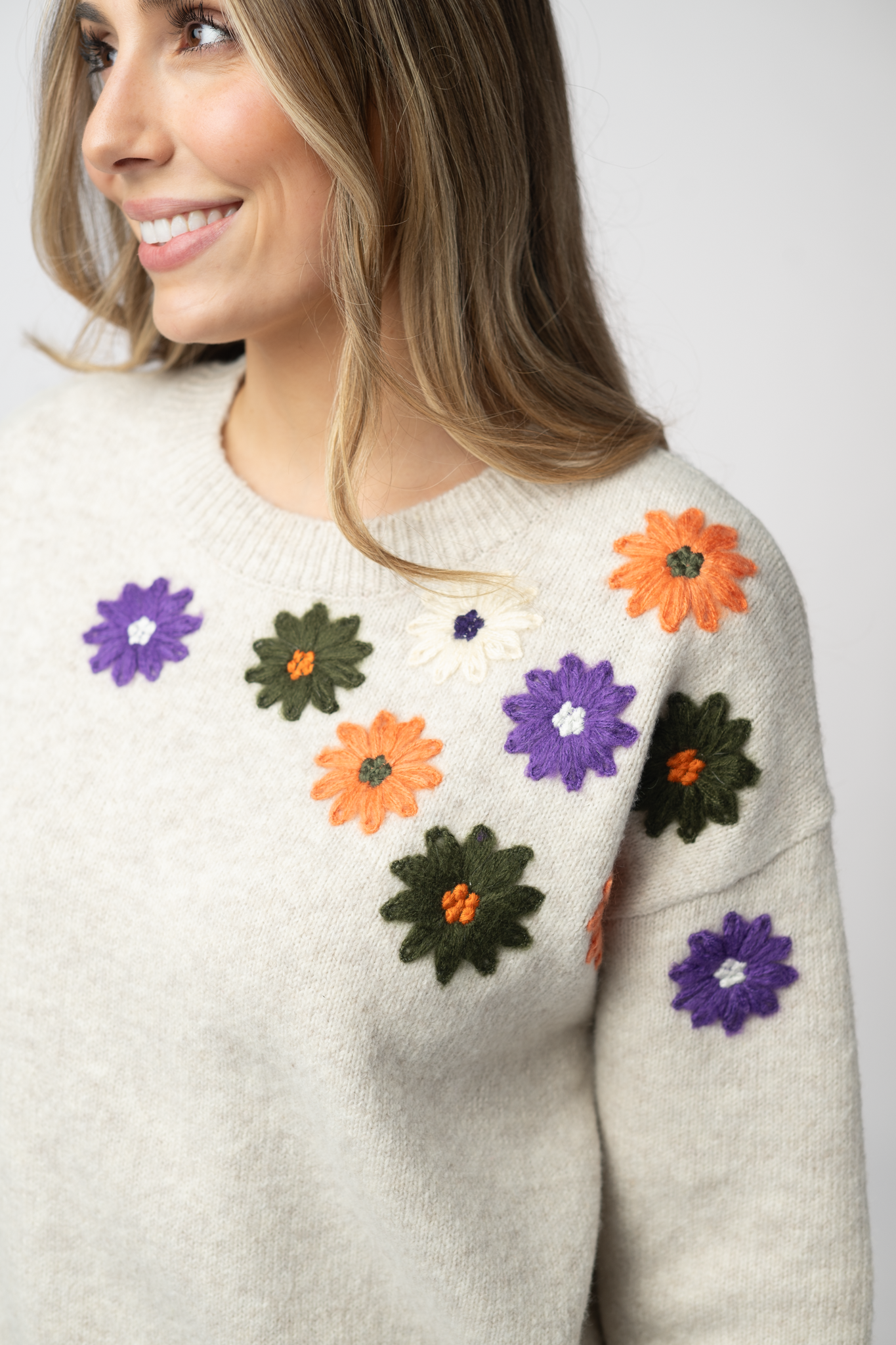 IN STOCK Fall Floral Sweater - Beige by Michelle Mae